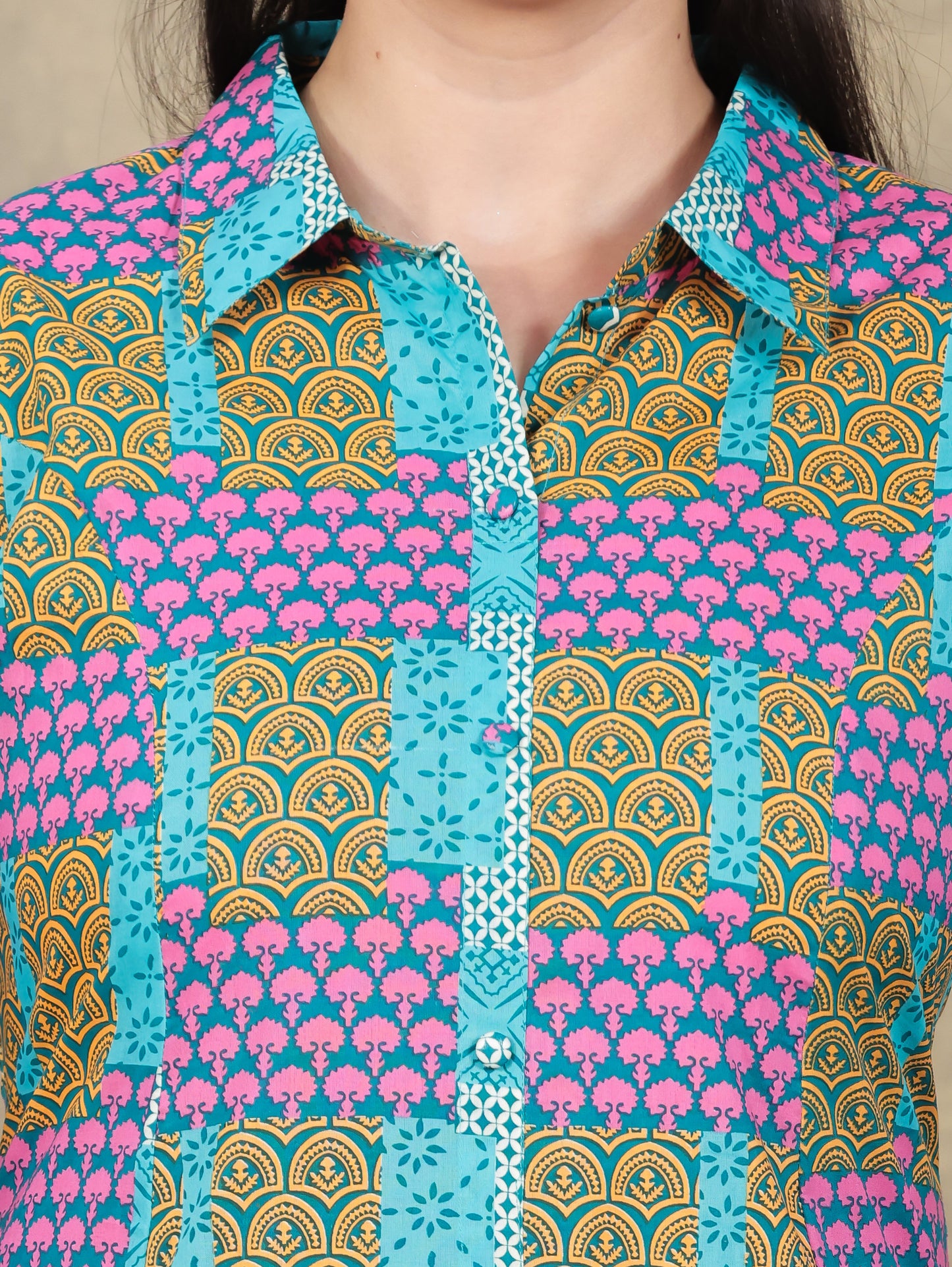 Soft Cotton Patchwork High Low Multicolor Kurta