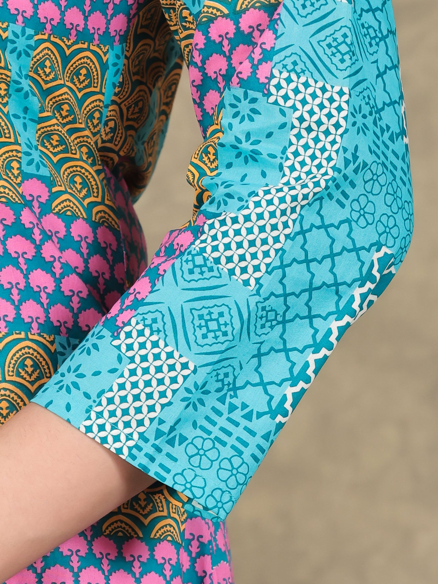 Soft Cotton Patchwork High Low Multicolor Kurta