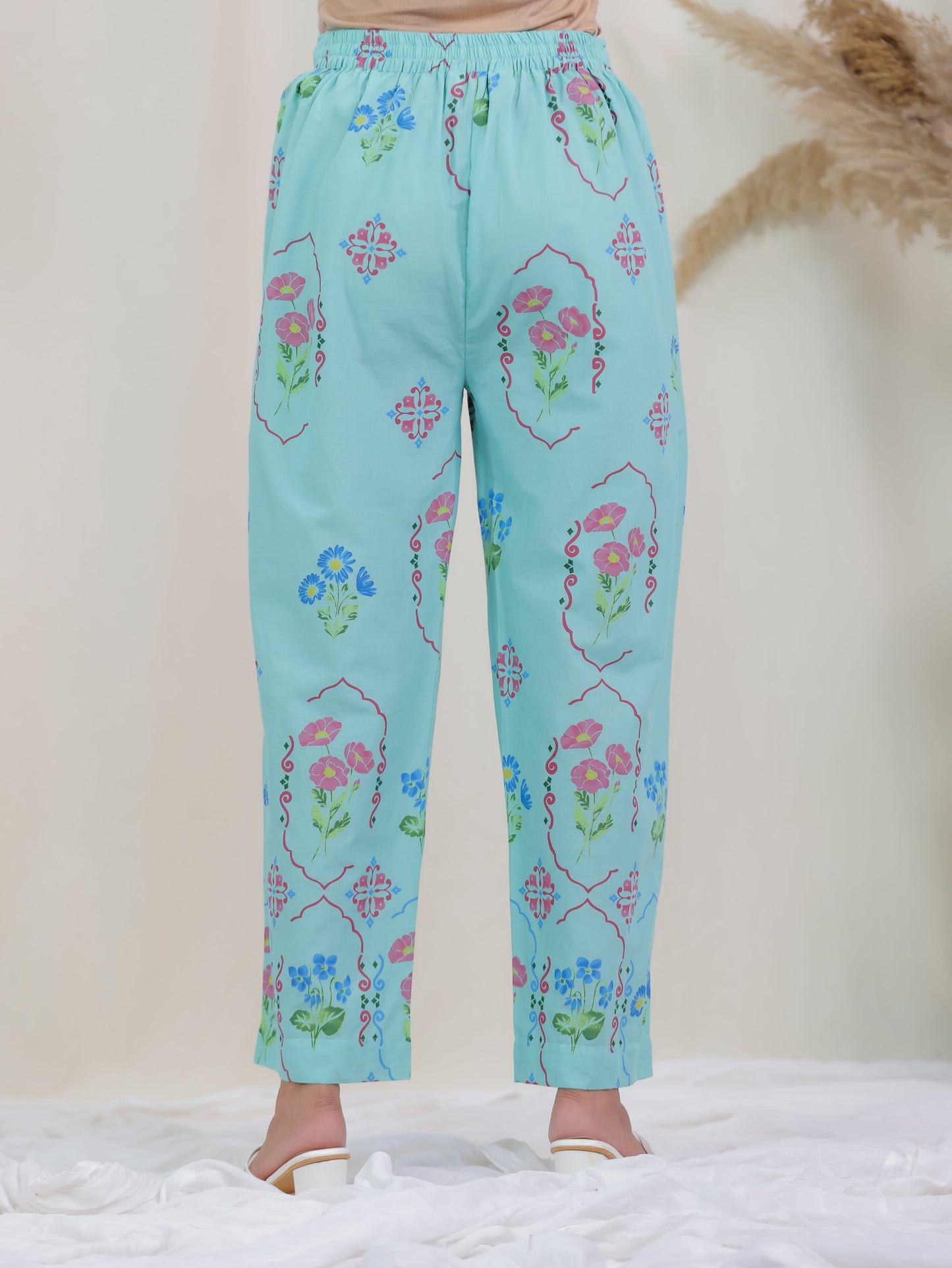 Soft Cotton Floral Straight Mint Green Kurta