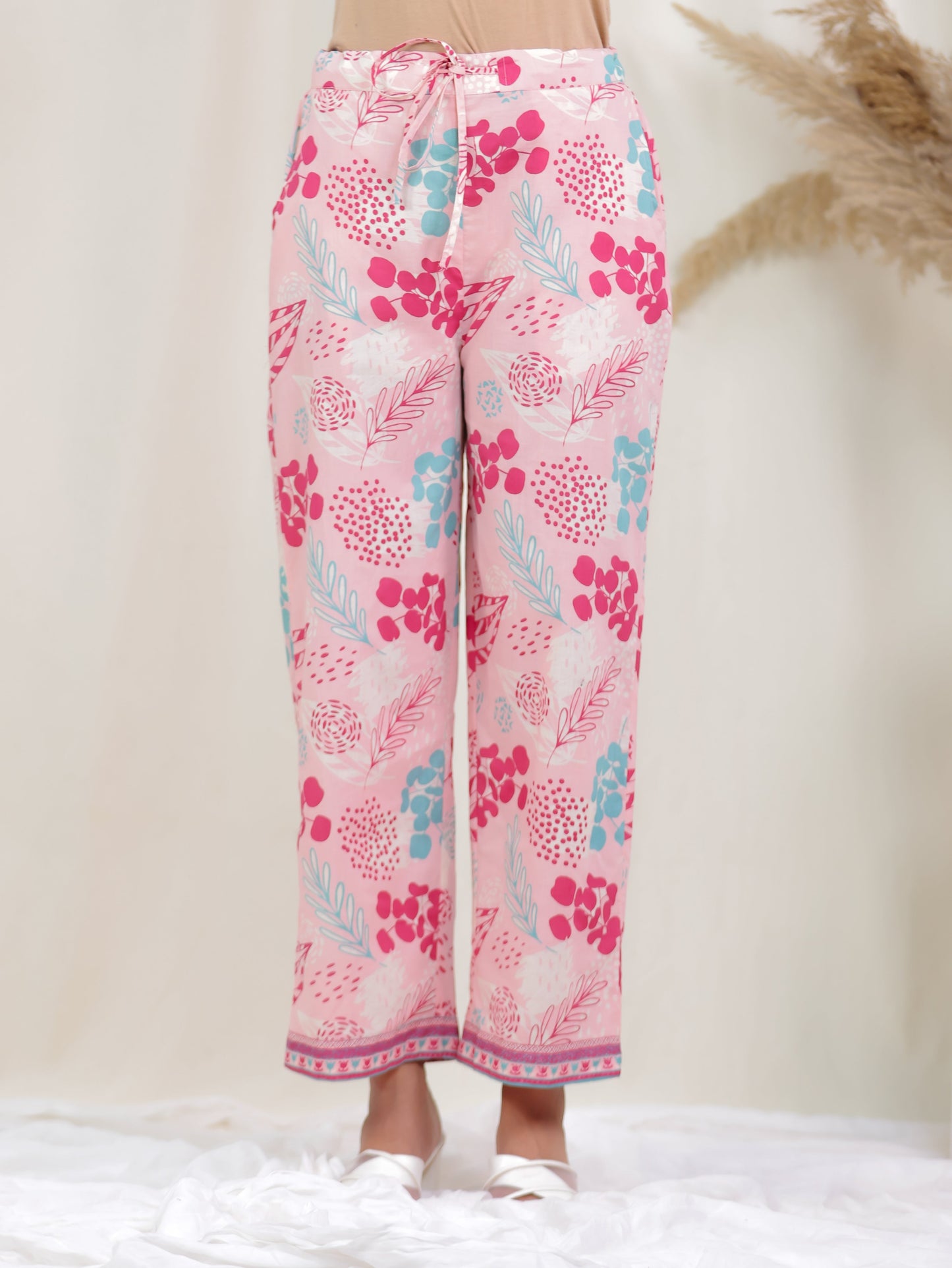 Soft Cotton Foliage Peach Straight Trousers