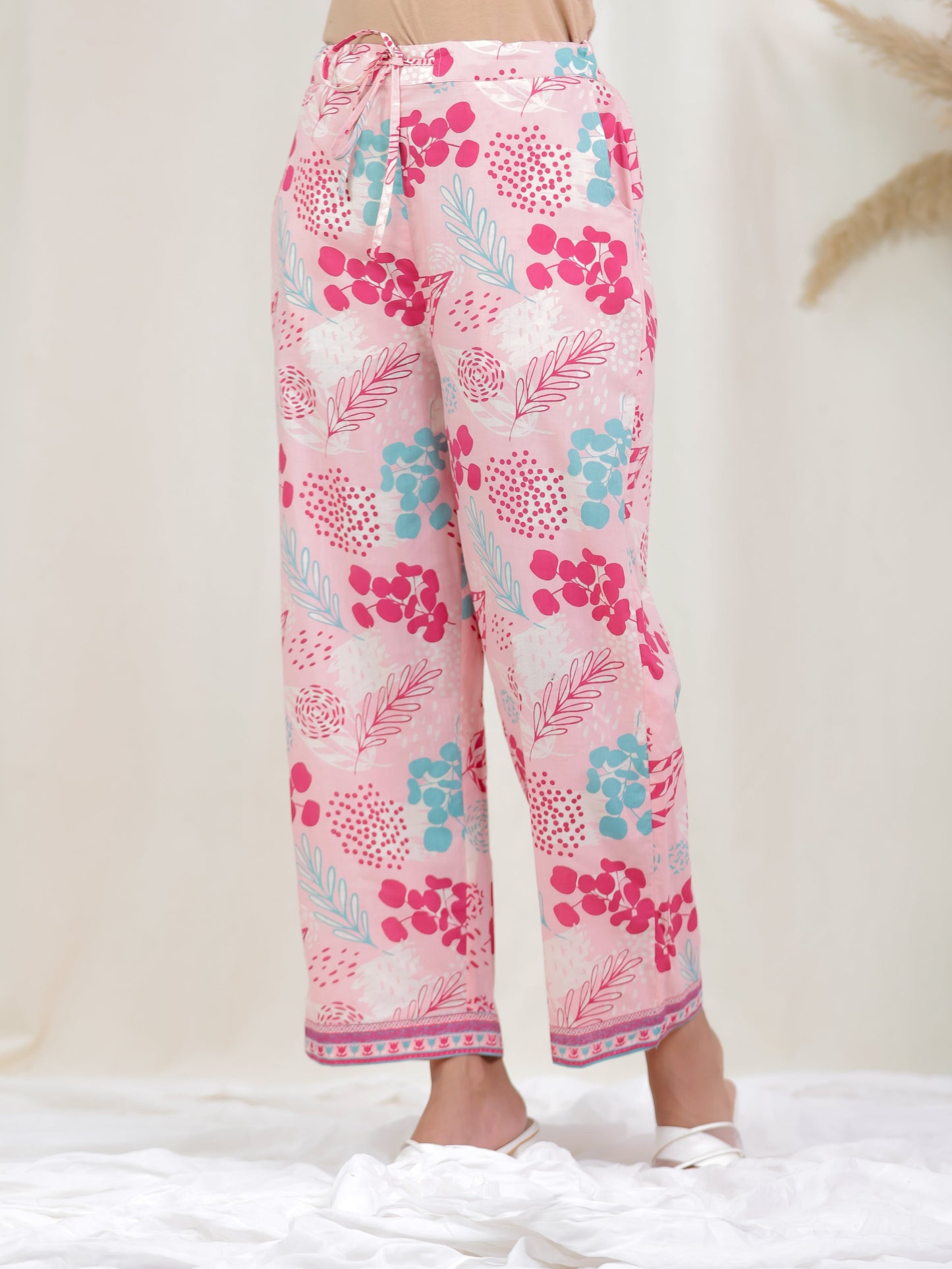 Soft Cotton Foliage Peach Straight Trousers