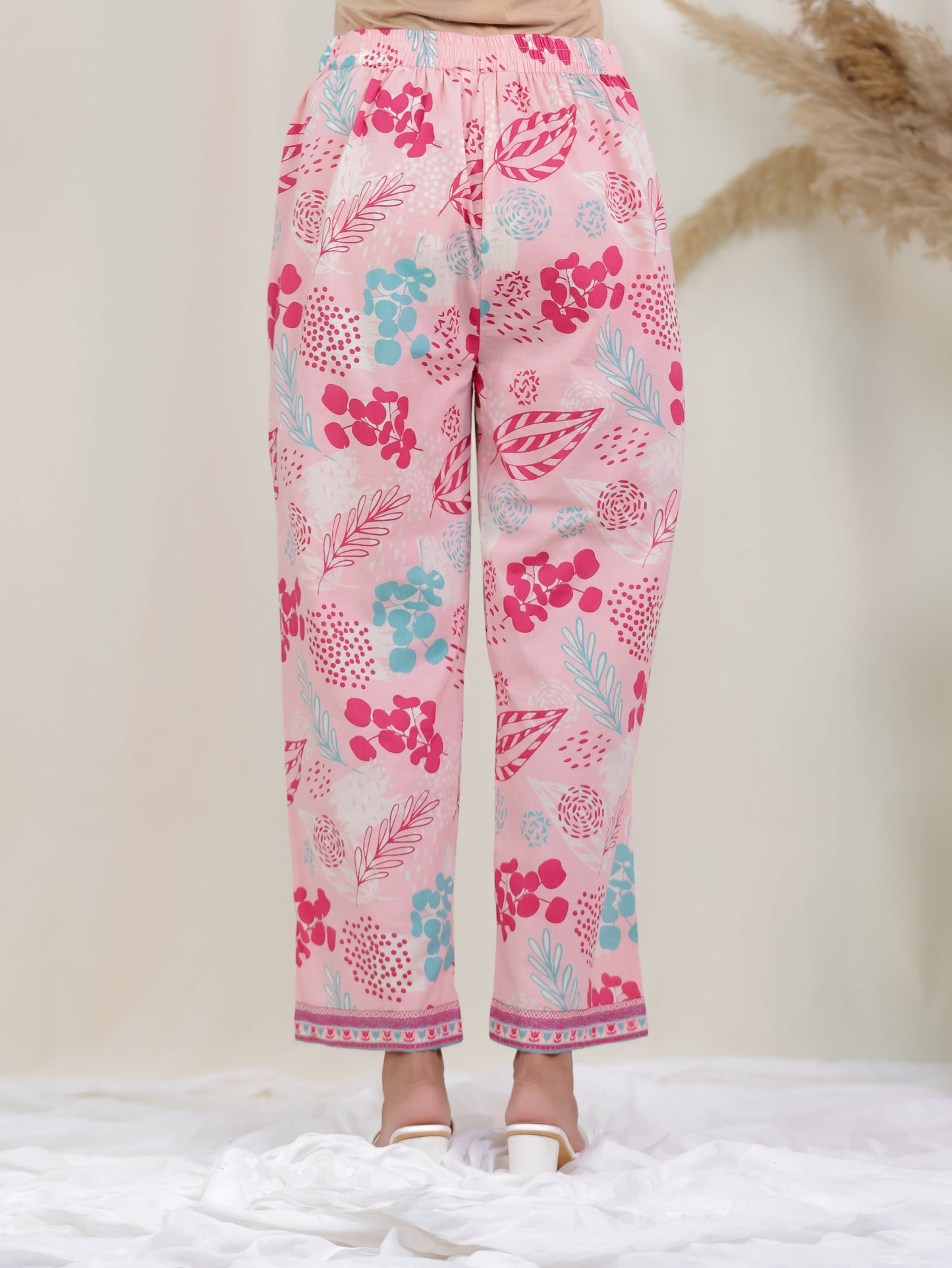 Soft Cotton Foliage Peach Straight Trousers