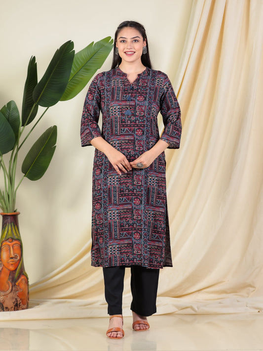 Viscose Patchwork Straight Black Kurta