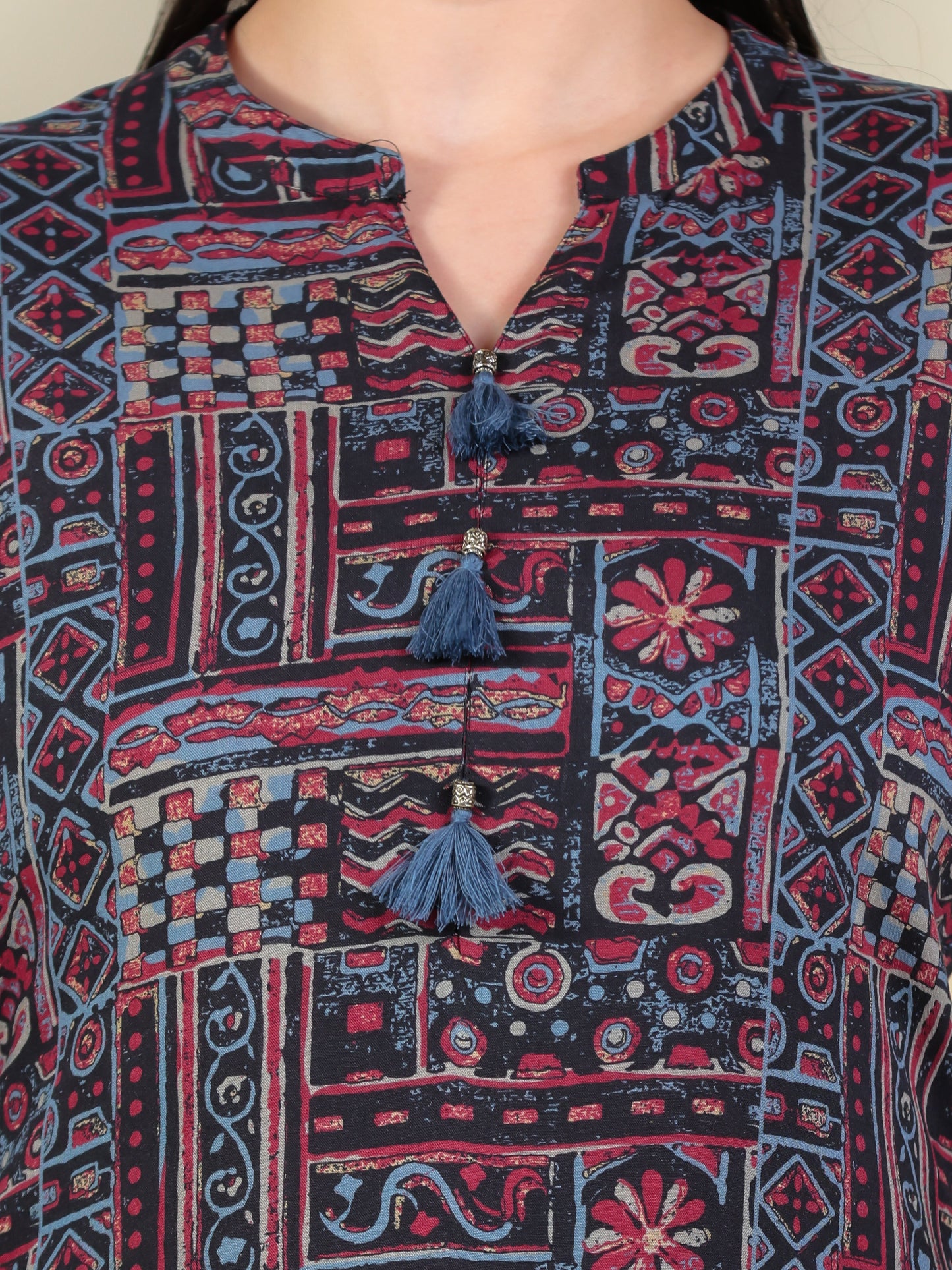 Viscose Patchwork Straight Black Kurta