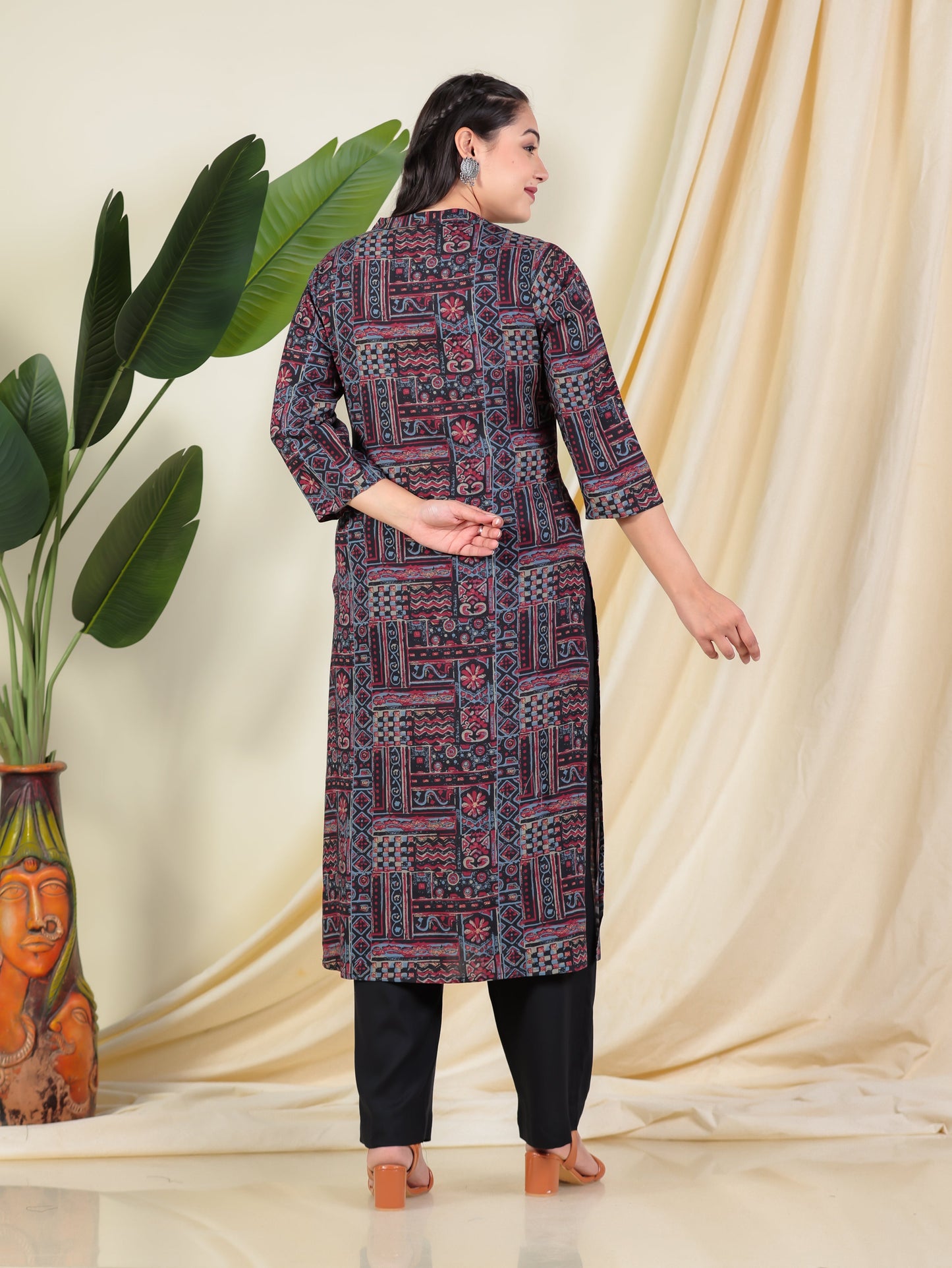Viscose Patchwork Straight Black Kurta