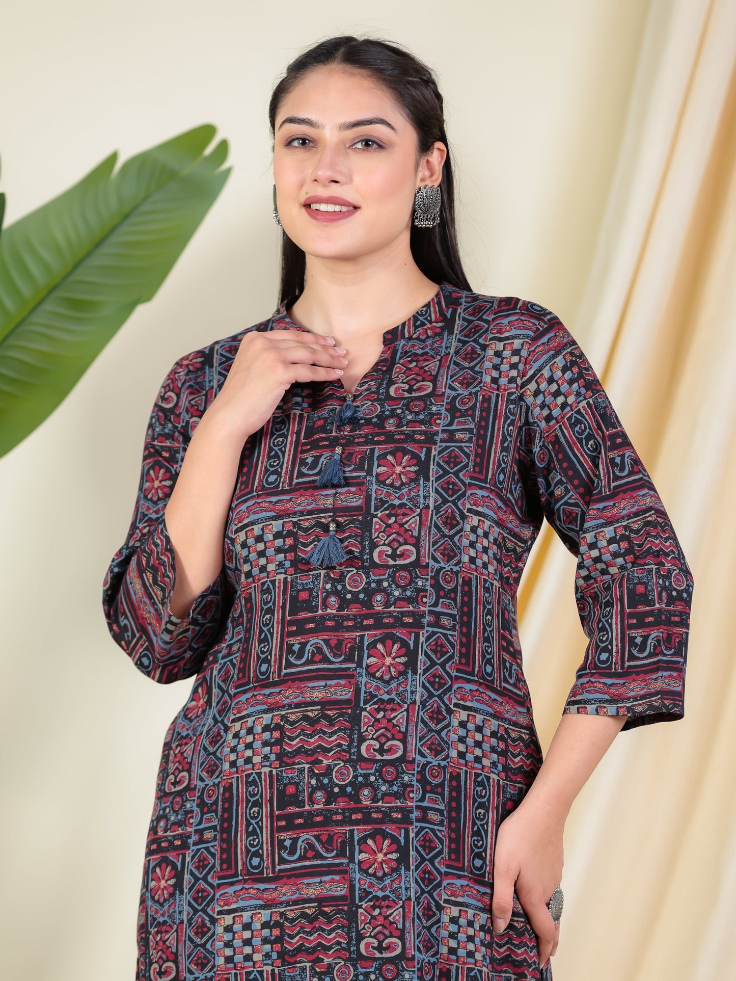 Viscose Patchwork Straight Black Kurta