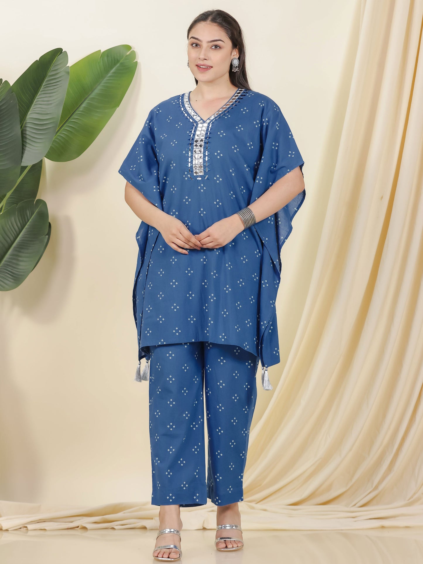 Embroidered Soft Cotton Bandhani Blue