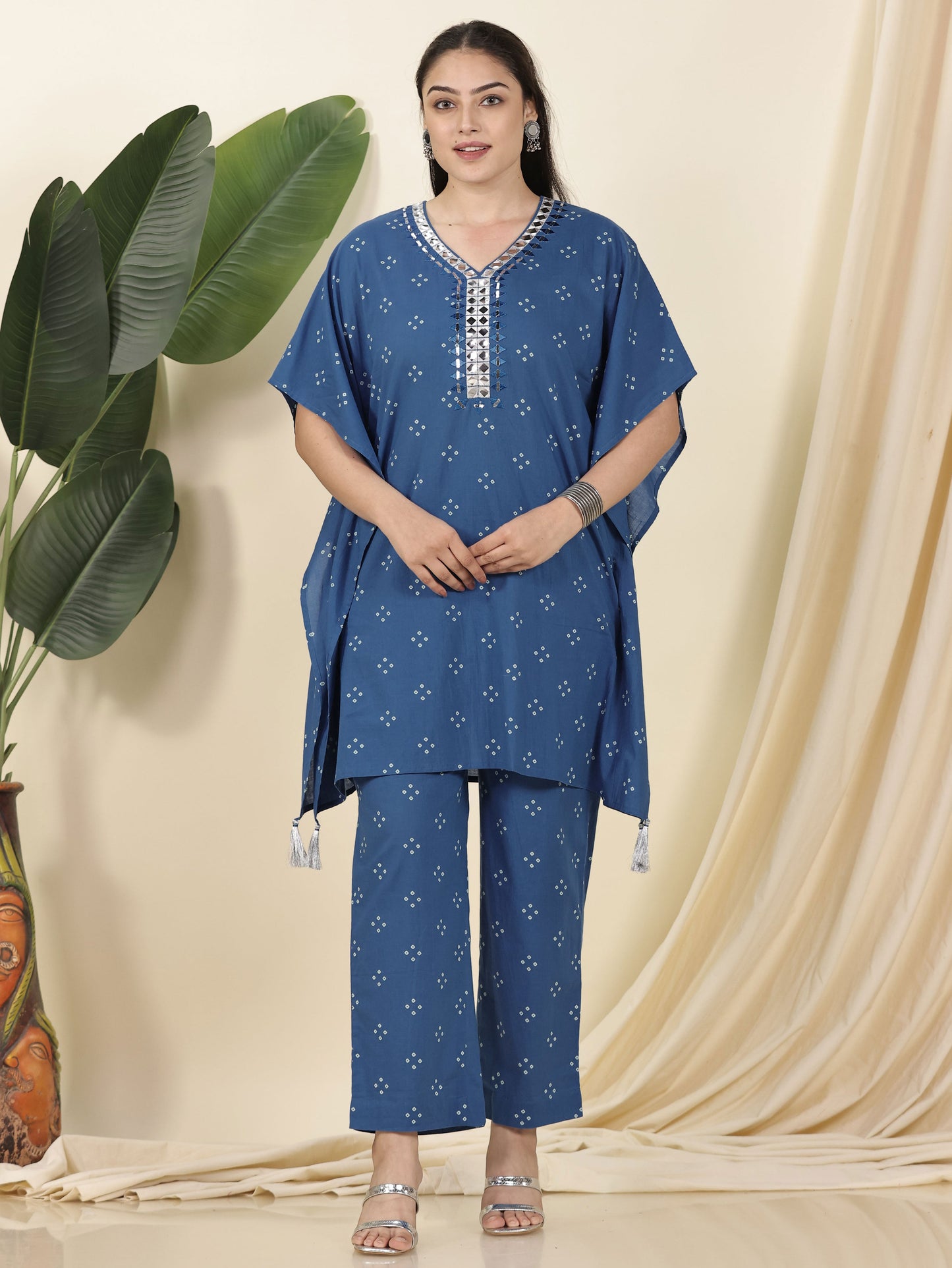 Embroidered Soft Cotton Bandhani Blue