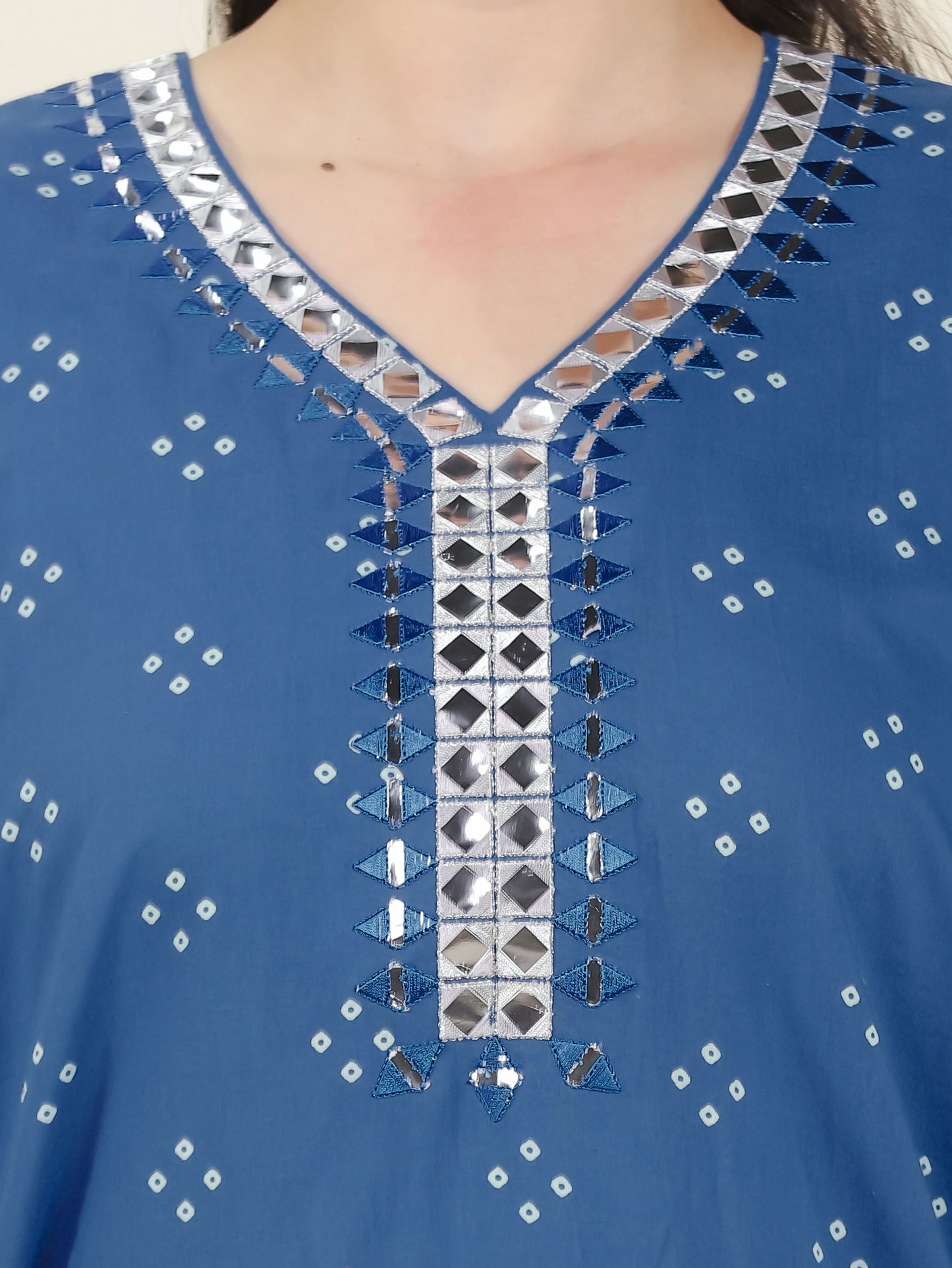Embroidered Soft Cotton Bandhani Blue