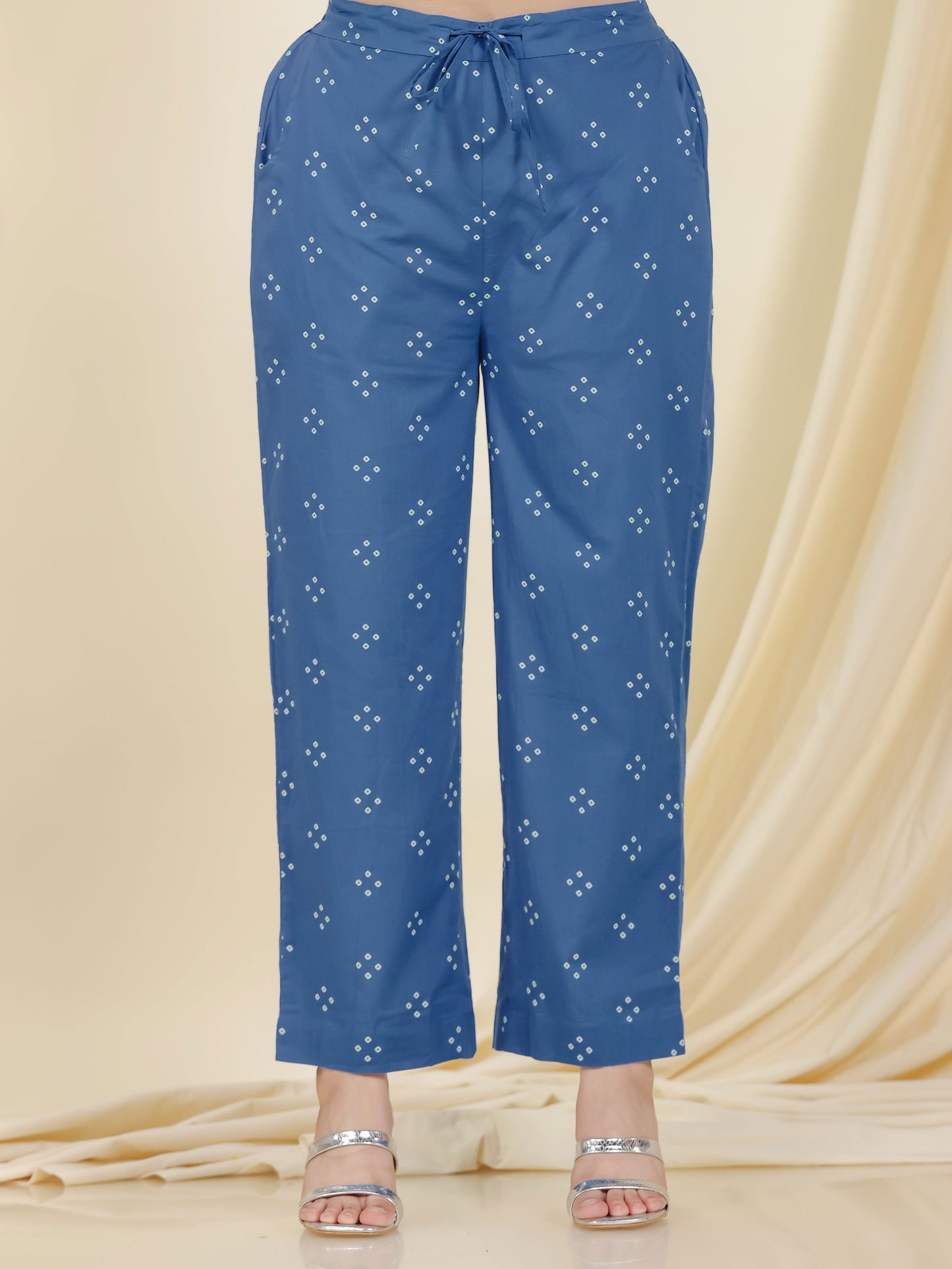 Embroidered Soft Cotton Bandhani Blue