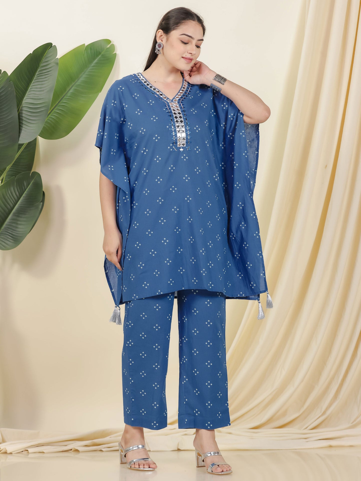 Embroidered Soft Cotton Bandhani Blue