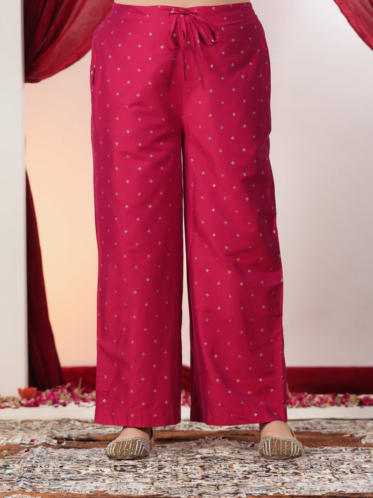 Chanderi Gold foil Pink Palazzo