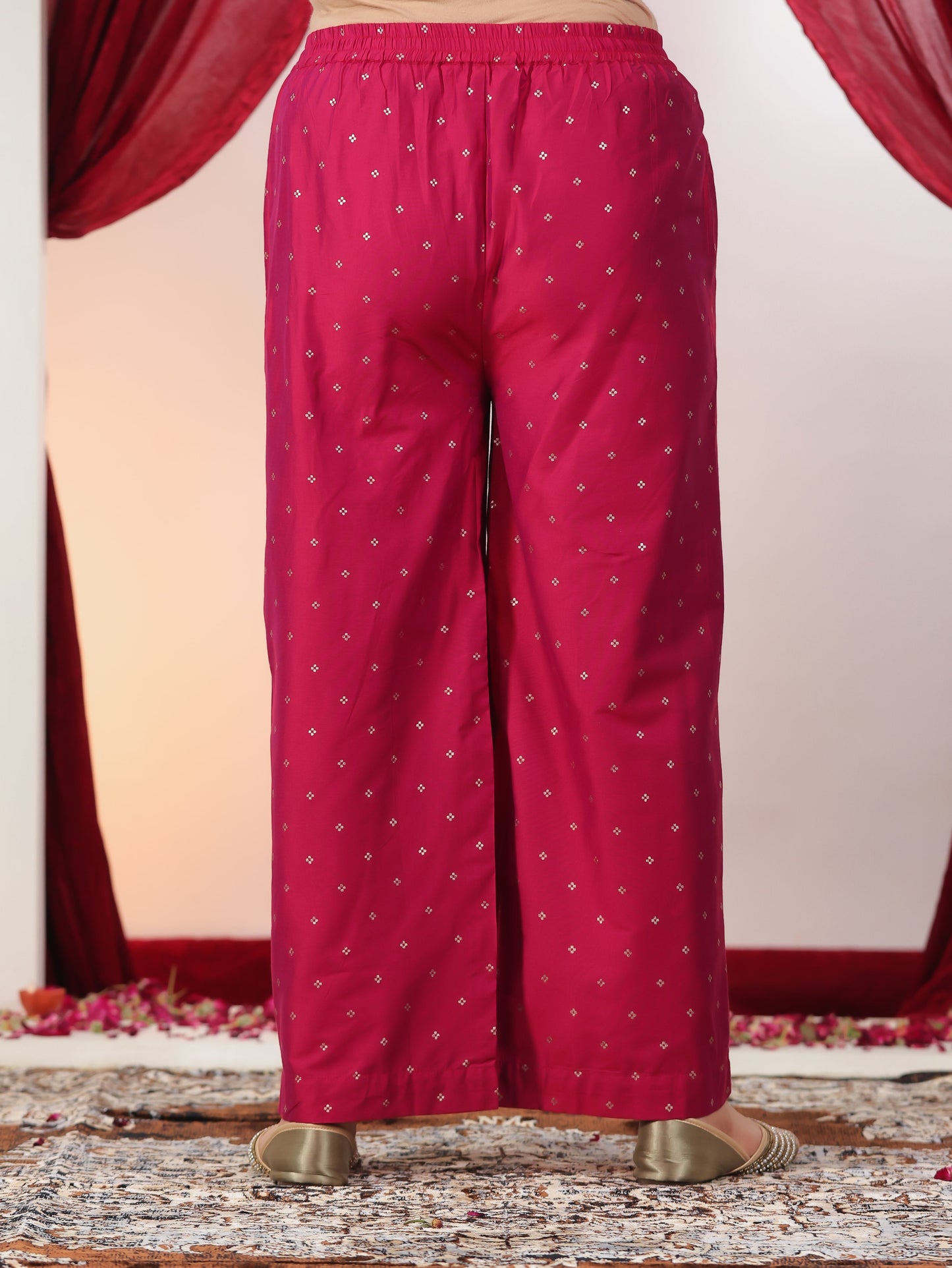 Chanderi Gold foil Pink Palazzo