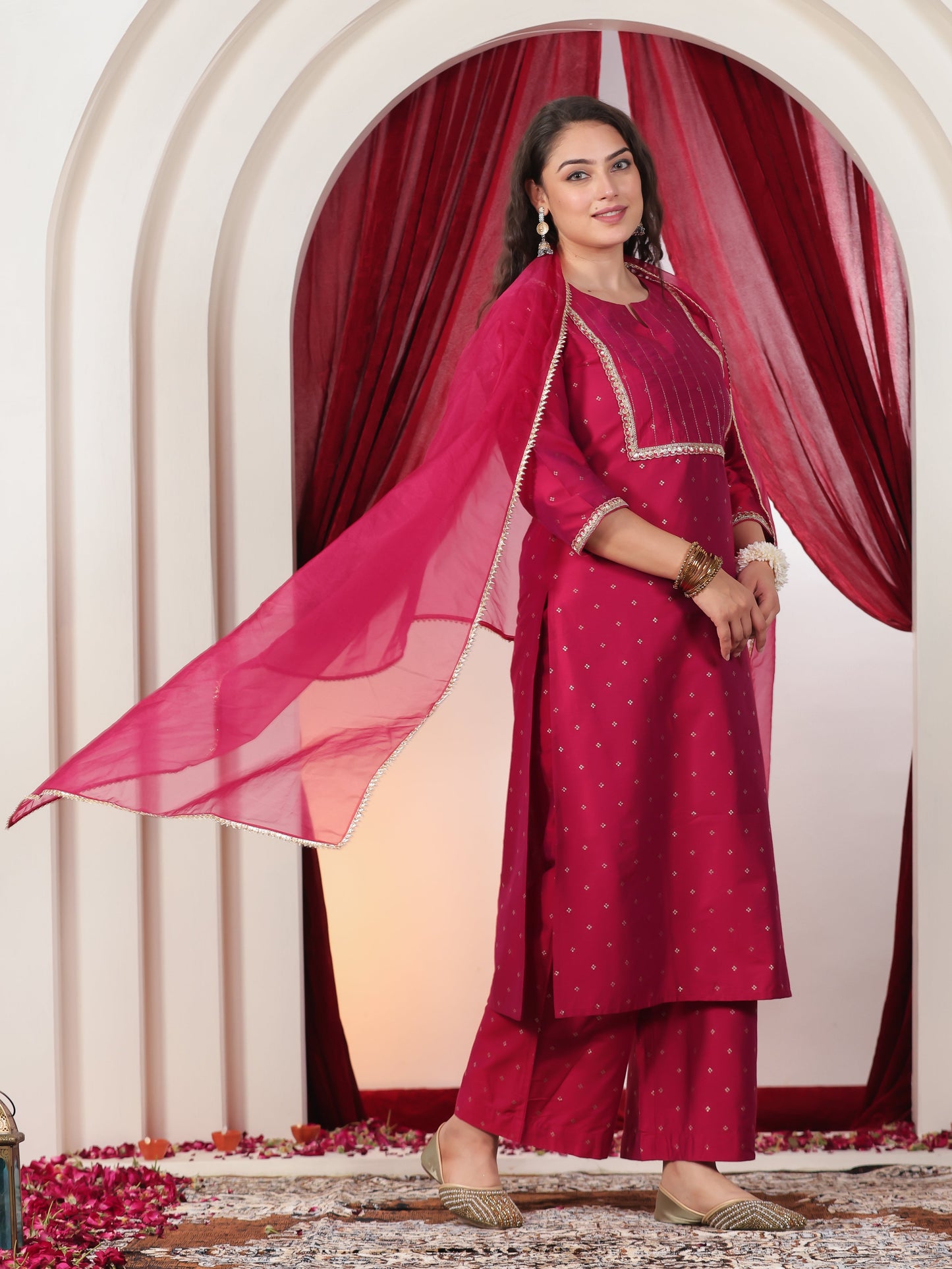 Organza Solid Pink Dupatta