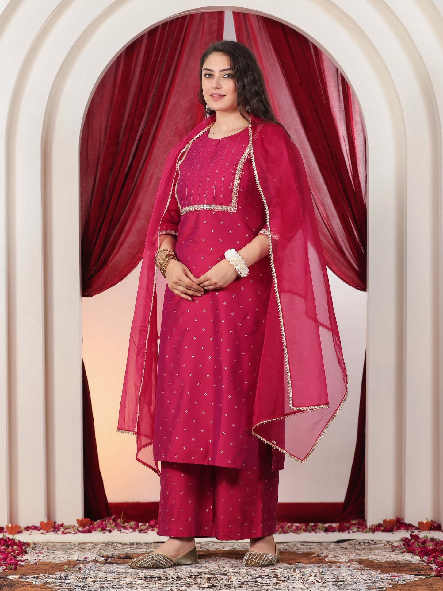 Organza Solid Pink Dupatta