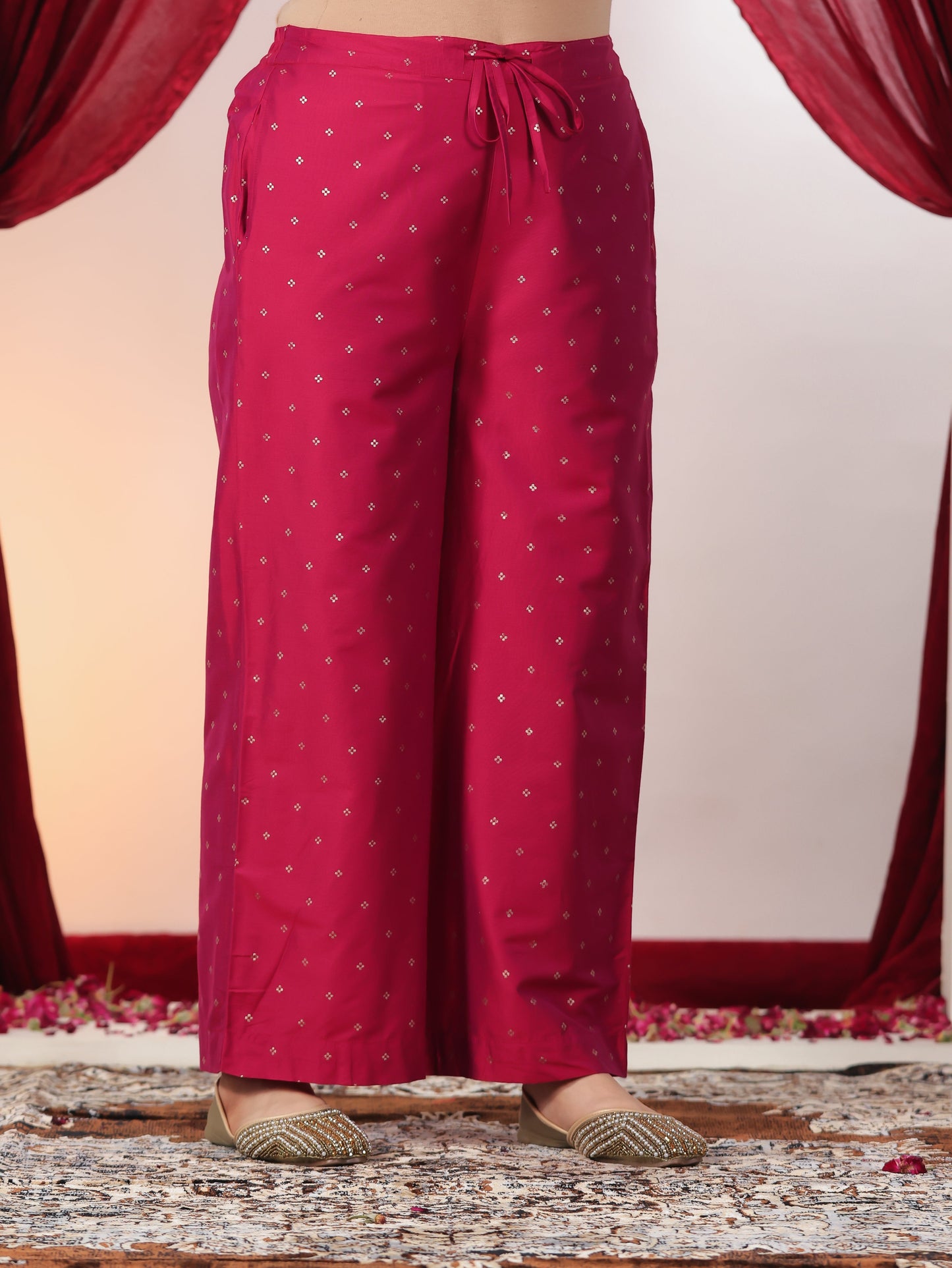 Chanderi Gold foil Straight Pink Kurta