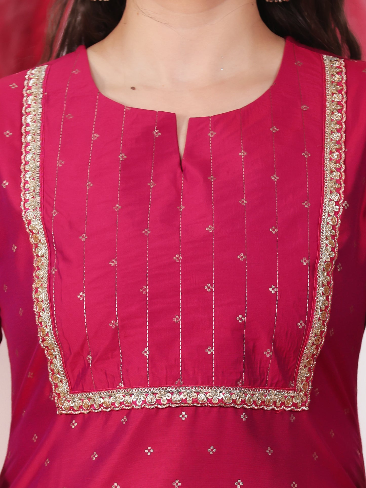Chanderi Gold foil Straight Pink Kurta