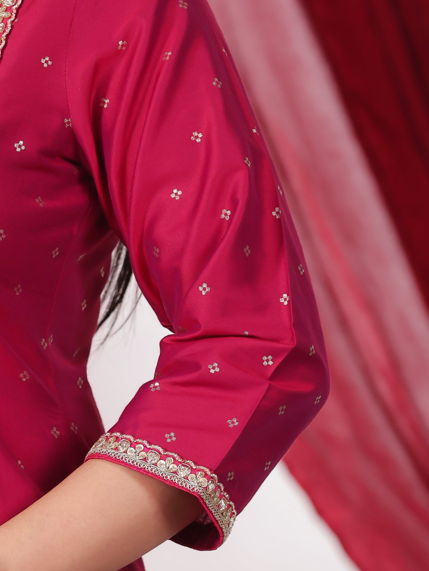 Chanderi Gold foil Straight Pink Kurta