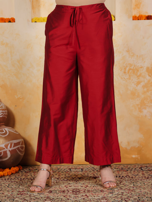 Blended Silk Solid Red Palazzo