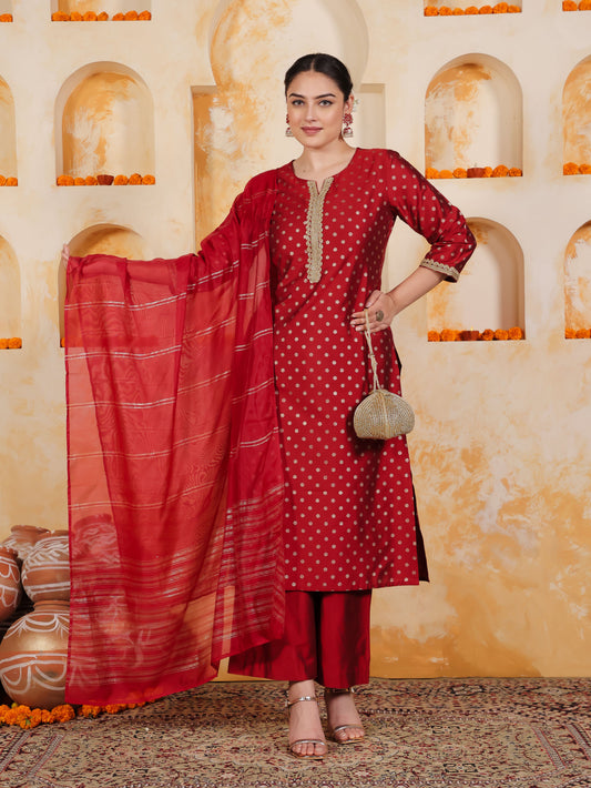 Chanderi Solid Red Dupatta