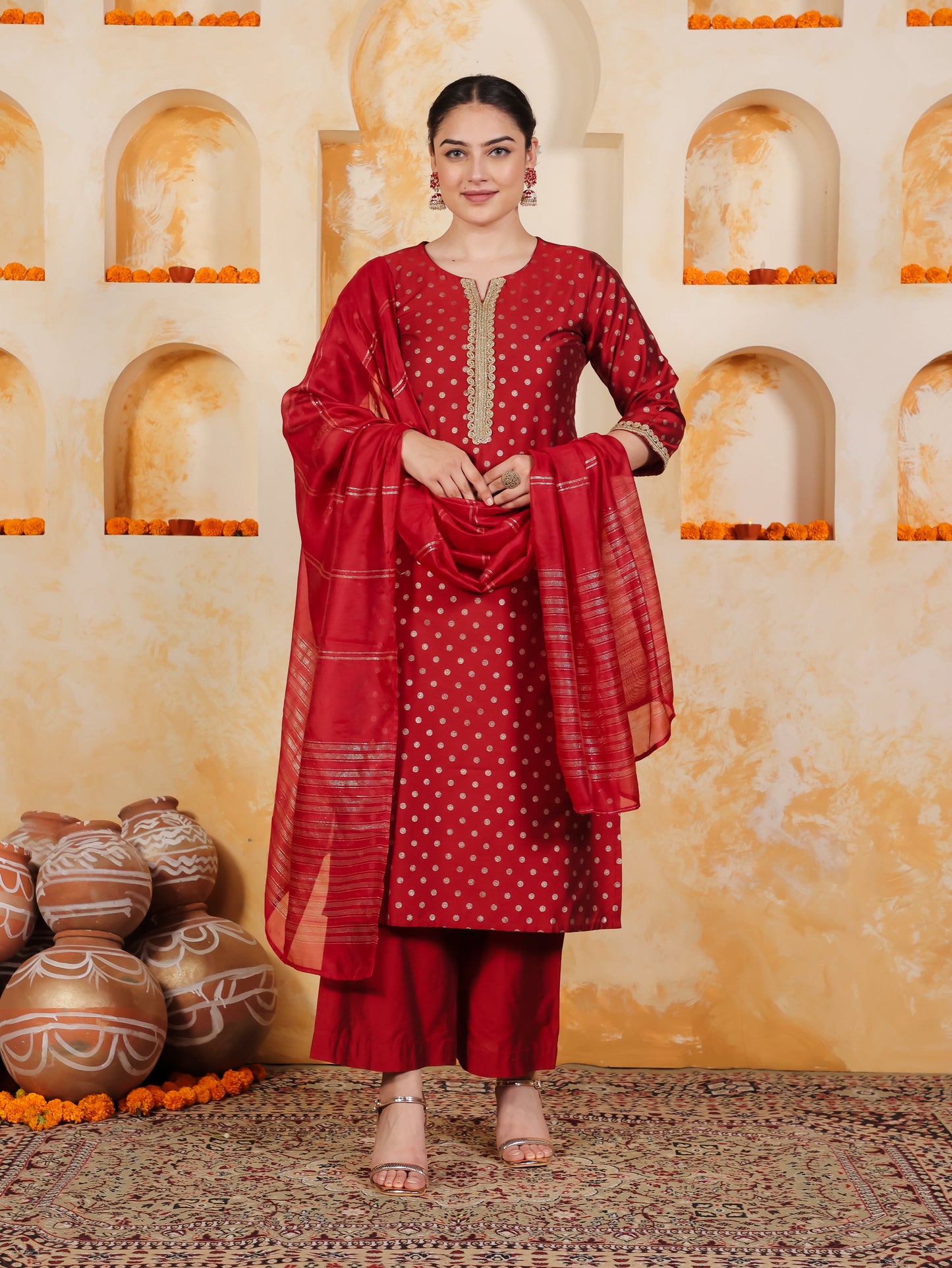 Chanderi Solid Red Dupatta