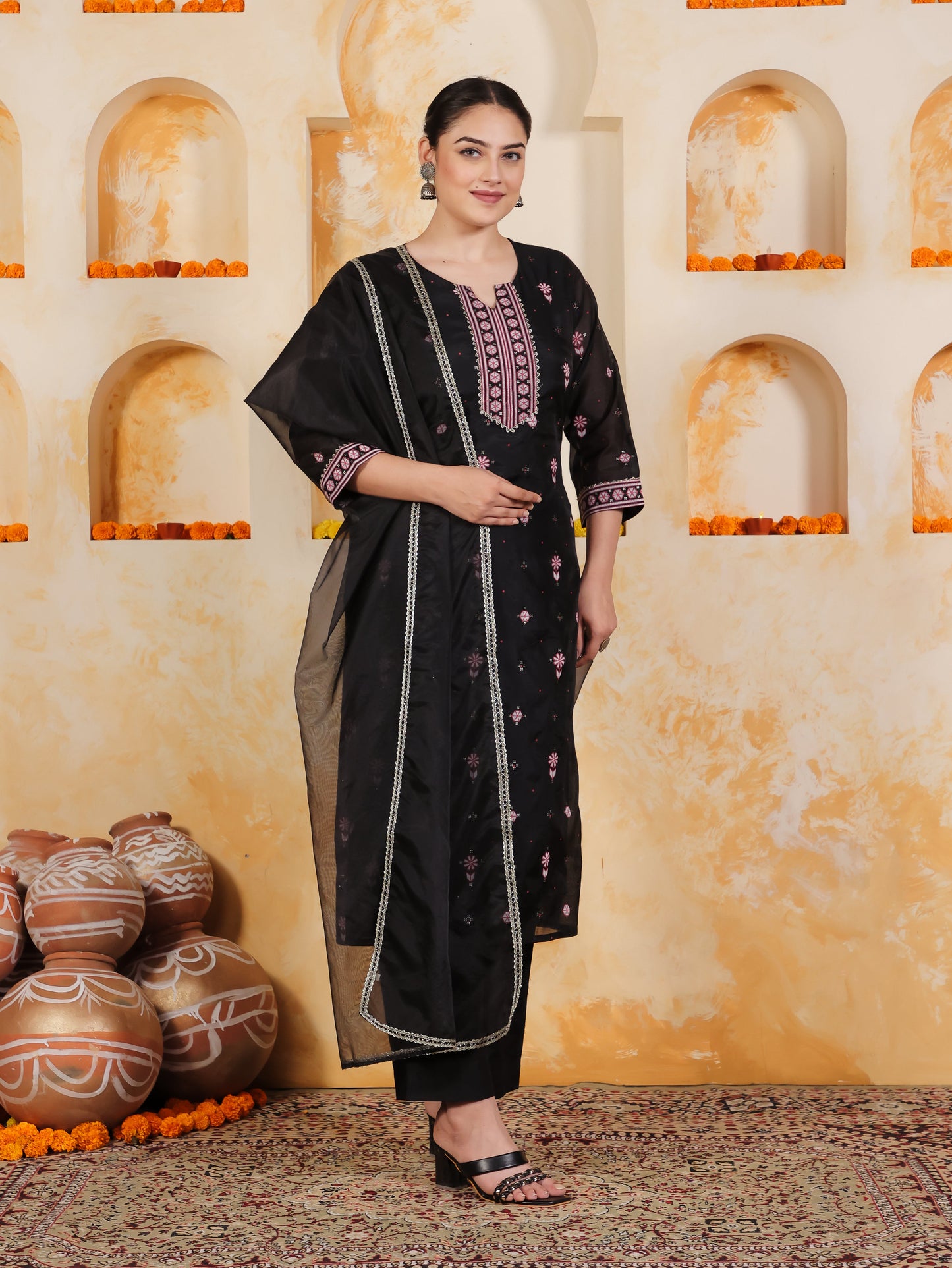 Organza Solid Black Dupatta