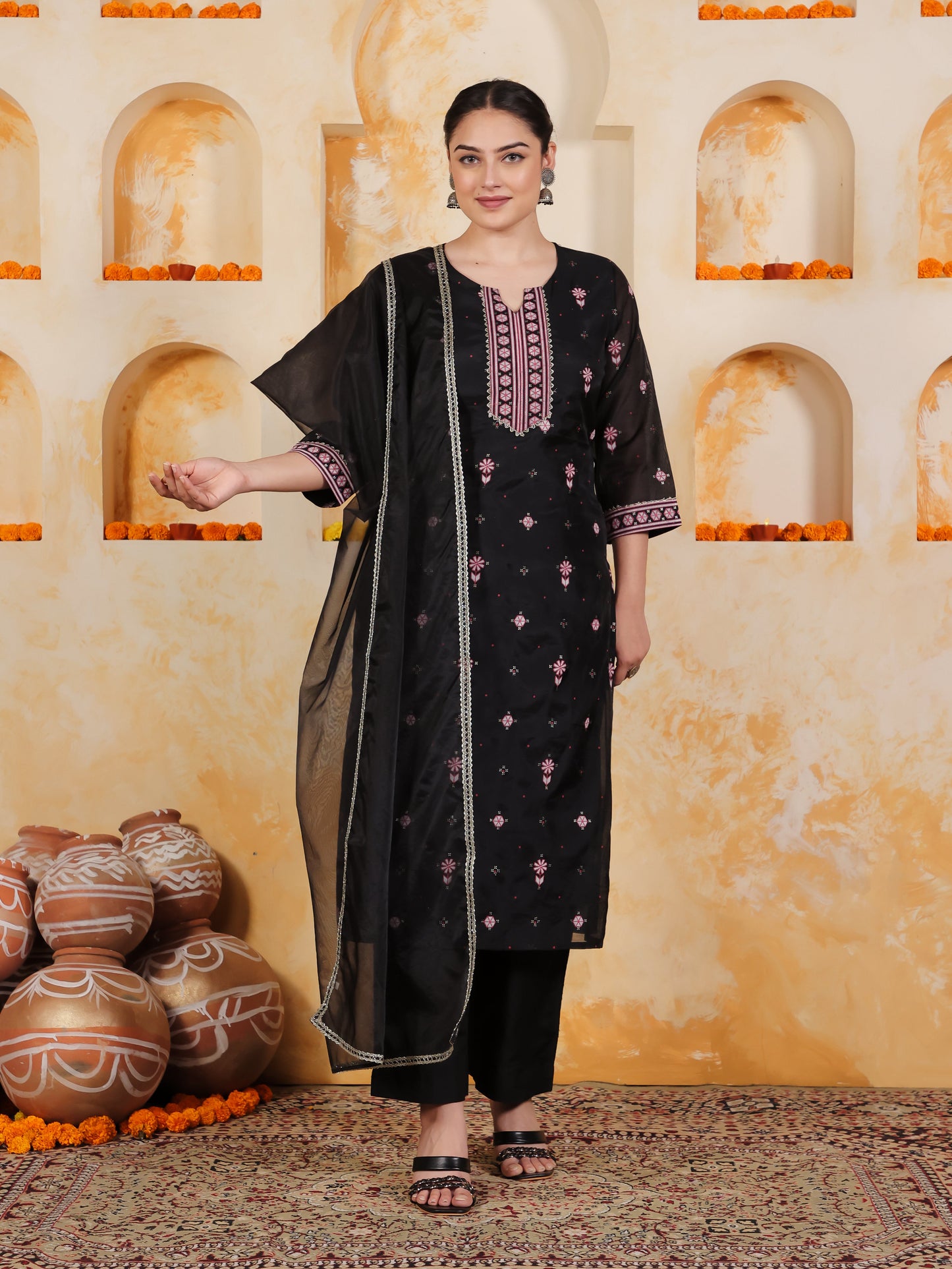 Organza Solid Black Dupatta