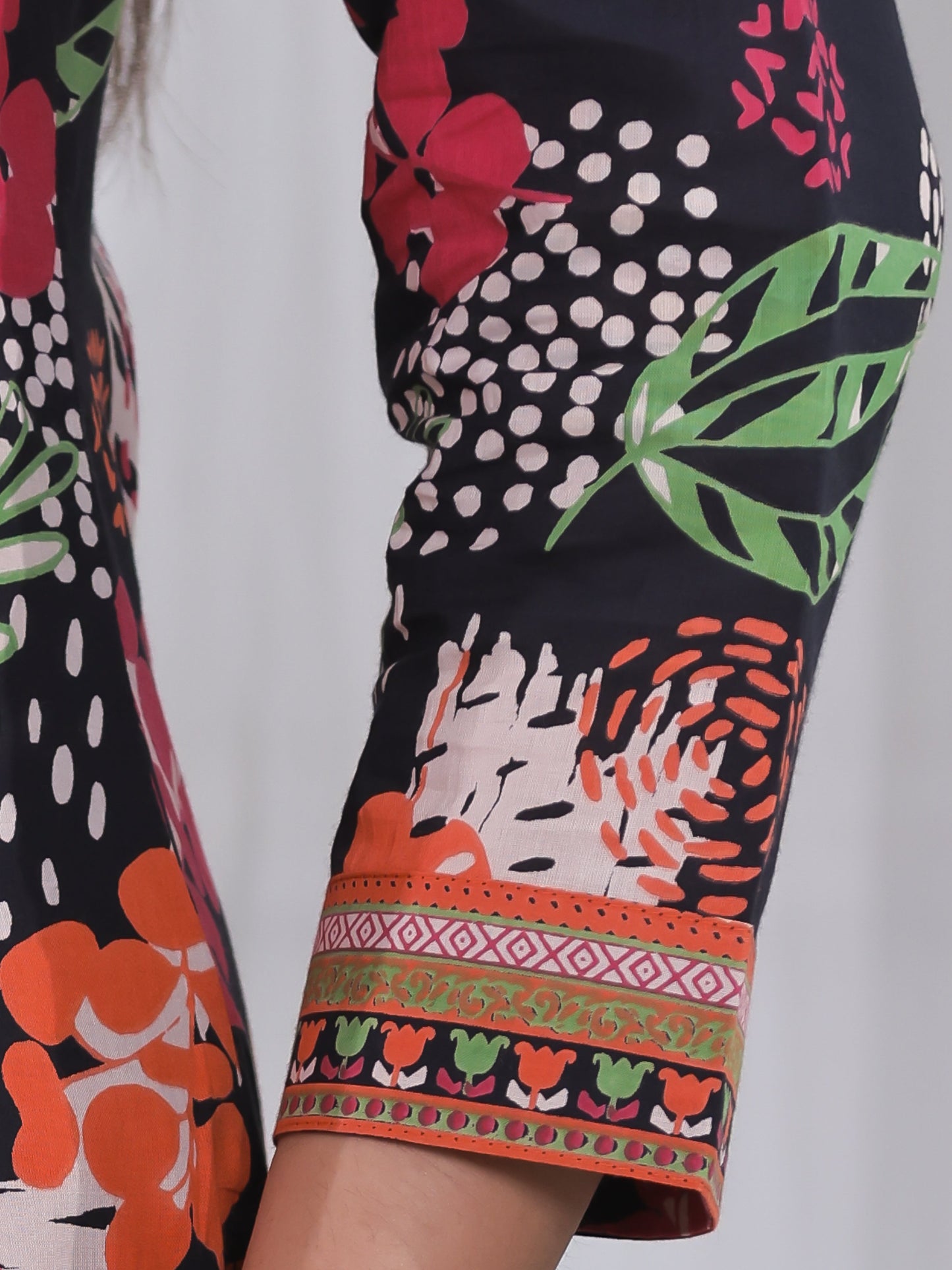 Soft Cotton Floral High Low Black Kurta