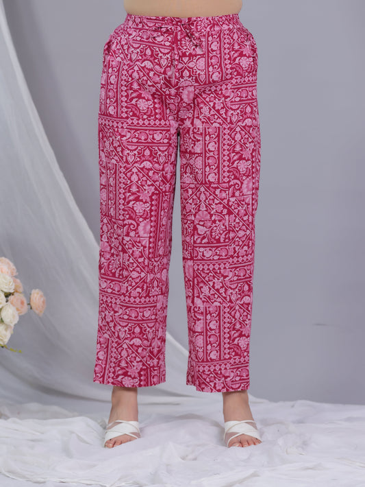 Soft Cotton Patchwork Pink Straight Trousers