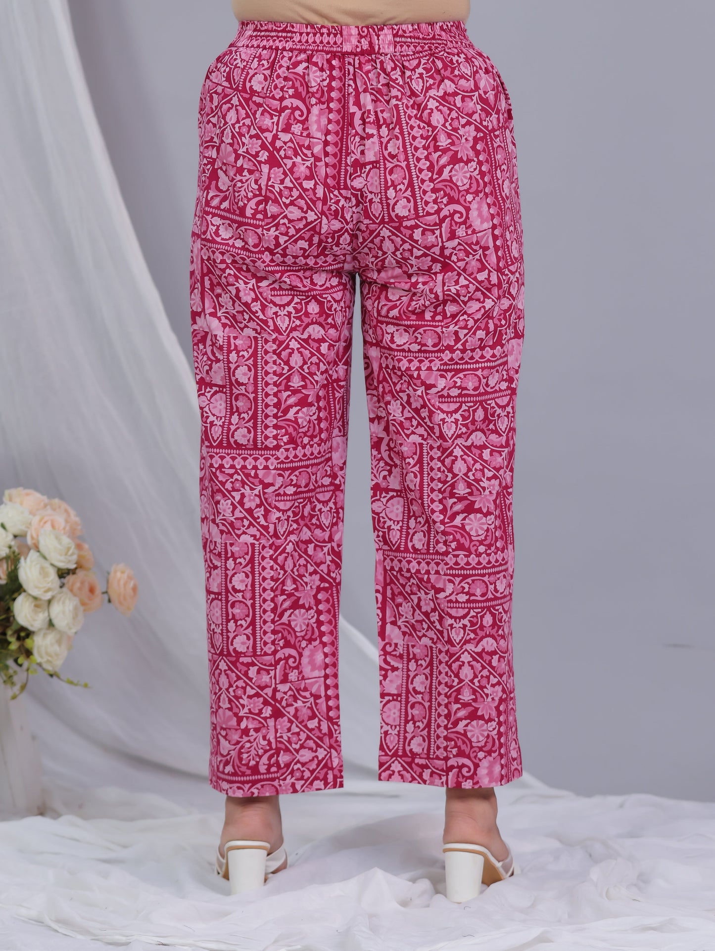 Soft Cotton Patchwork Pink Straight Trousers
