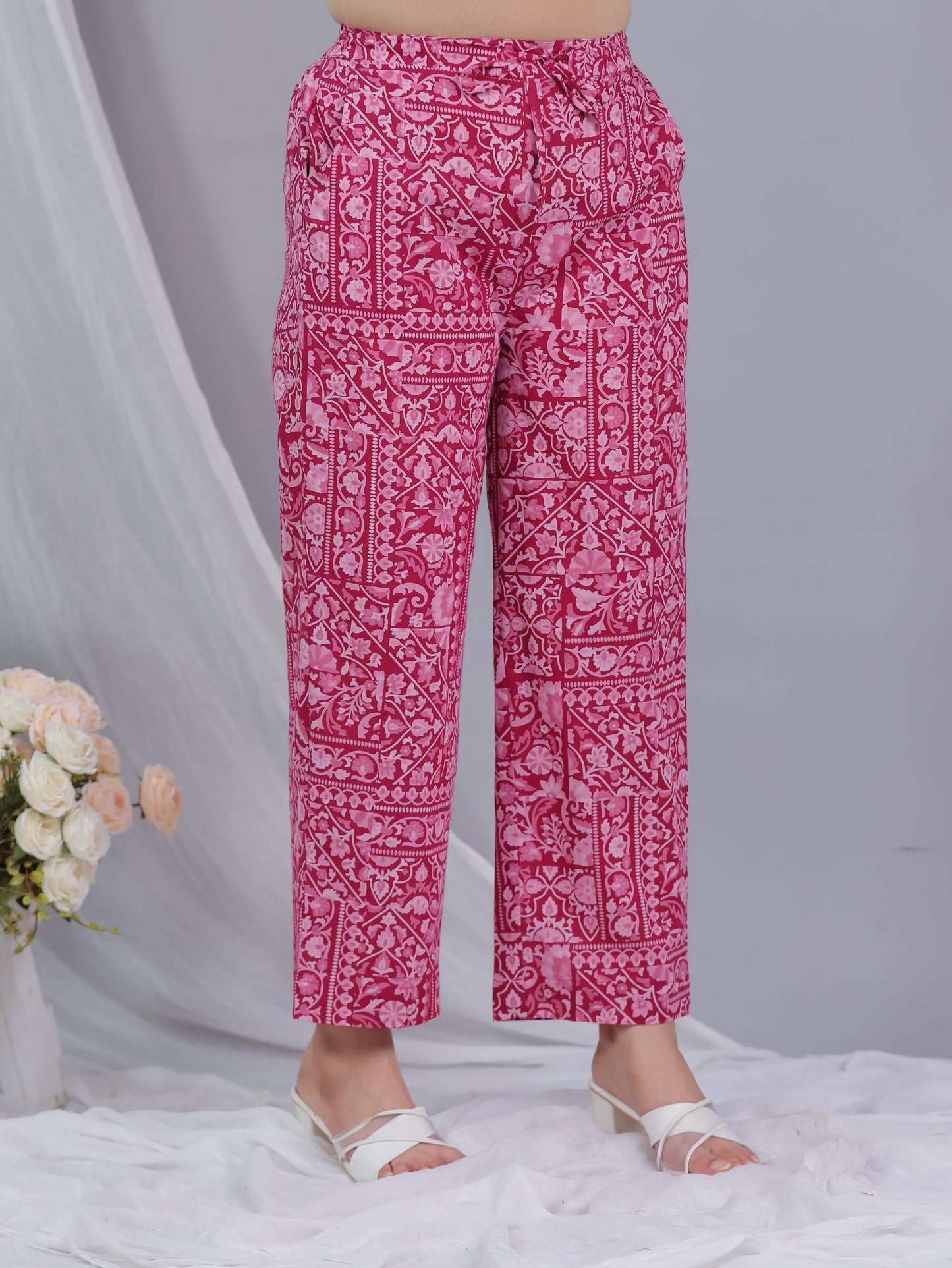 Soft Cotton Patchwork High Low Pink Kurta