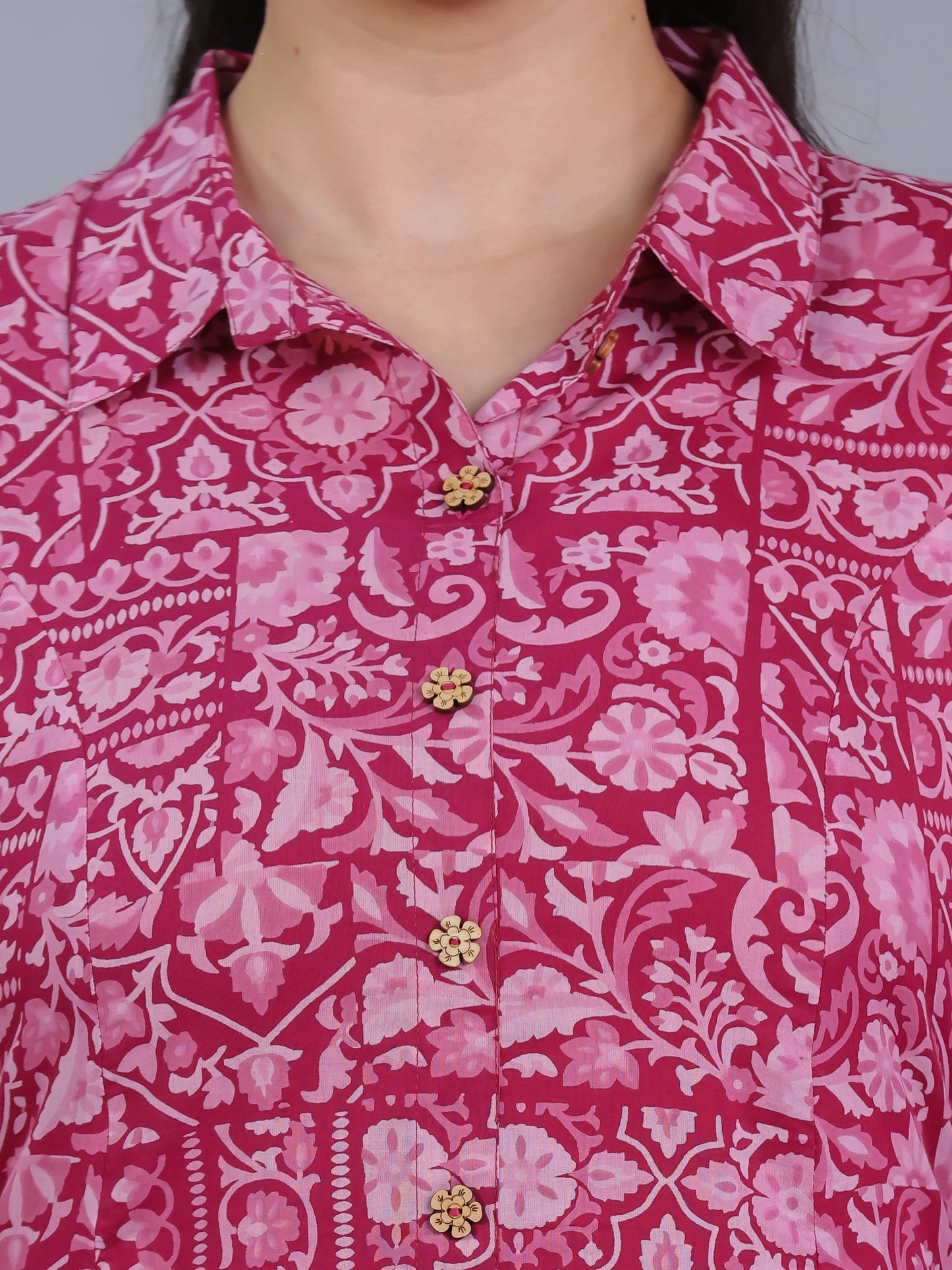 Soft Cotton Patchwork High Low Pink Kurta