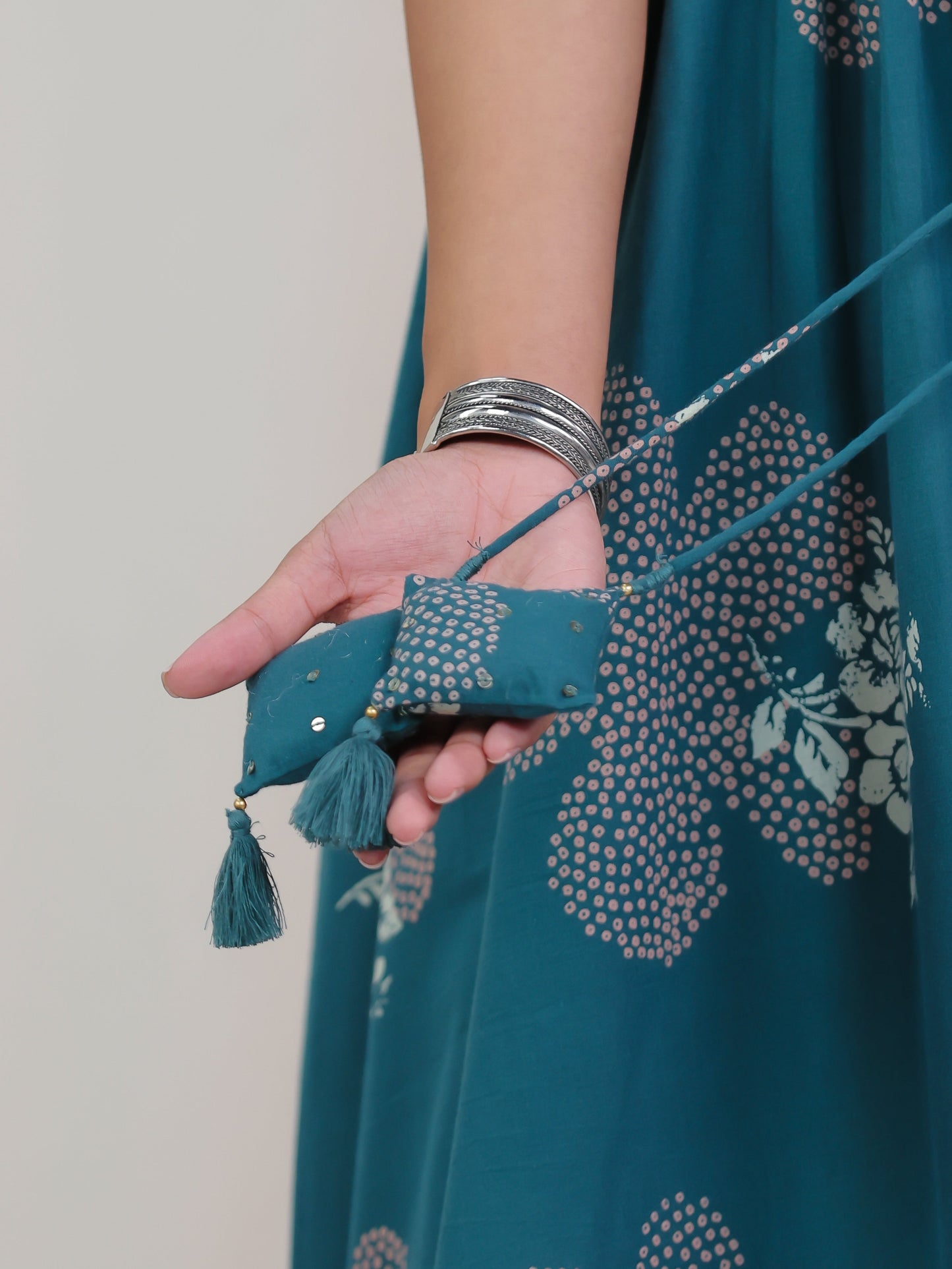 Soft Cotton Bandhani Angrakha Teal Kurta