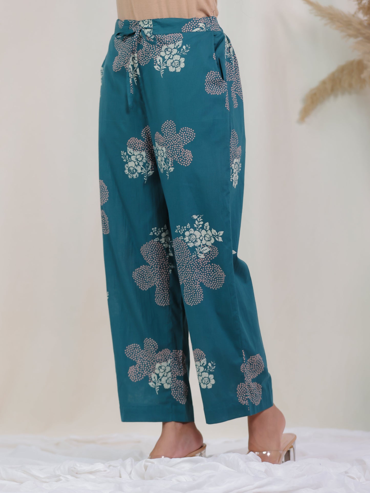 Soft Cotton Bandhani Angrakha Teal Kurta