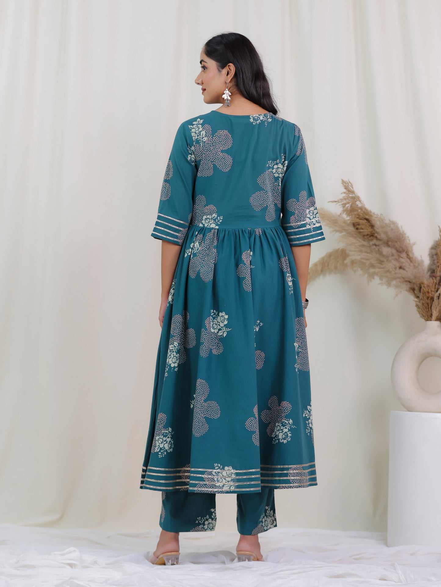 Soft Cotton Bandhani Angrakha Teal Kurta