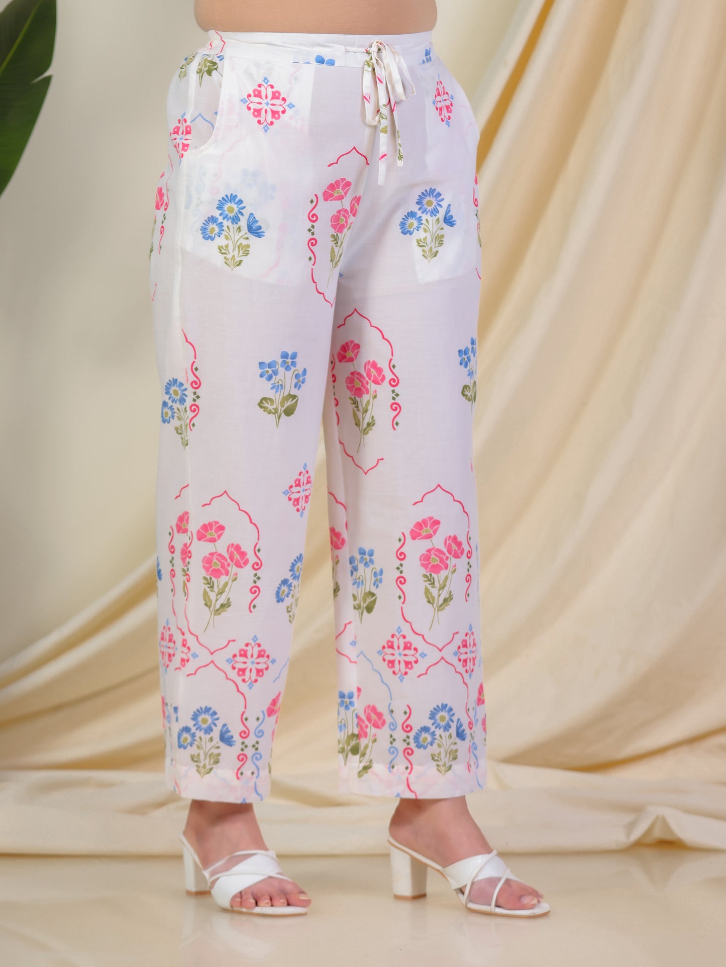 Soft Cotton Geometric Straight Off White Kurta