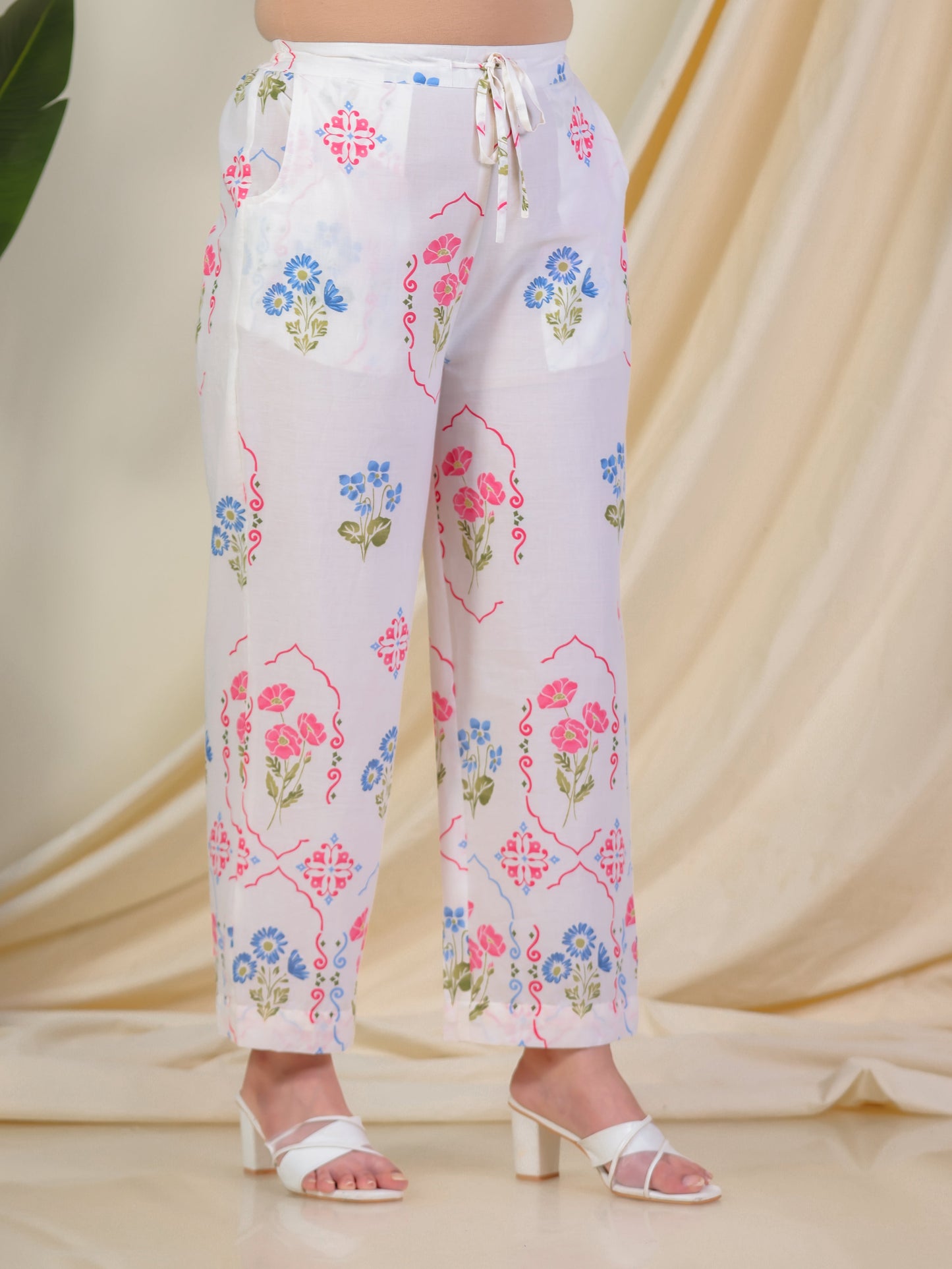 Soft Cotton Geometric Straight Off White Kurta