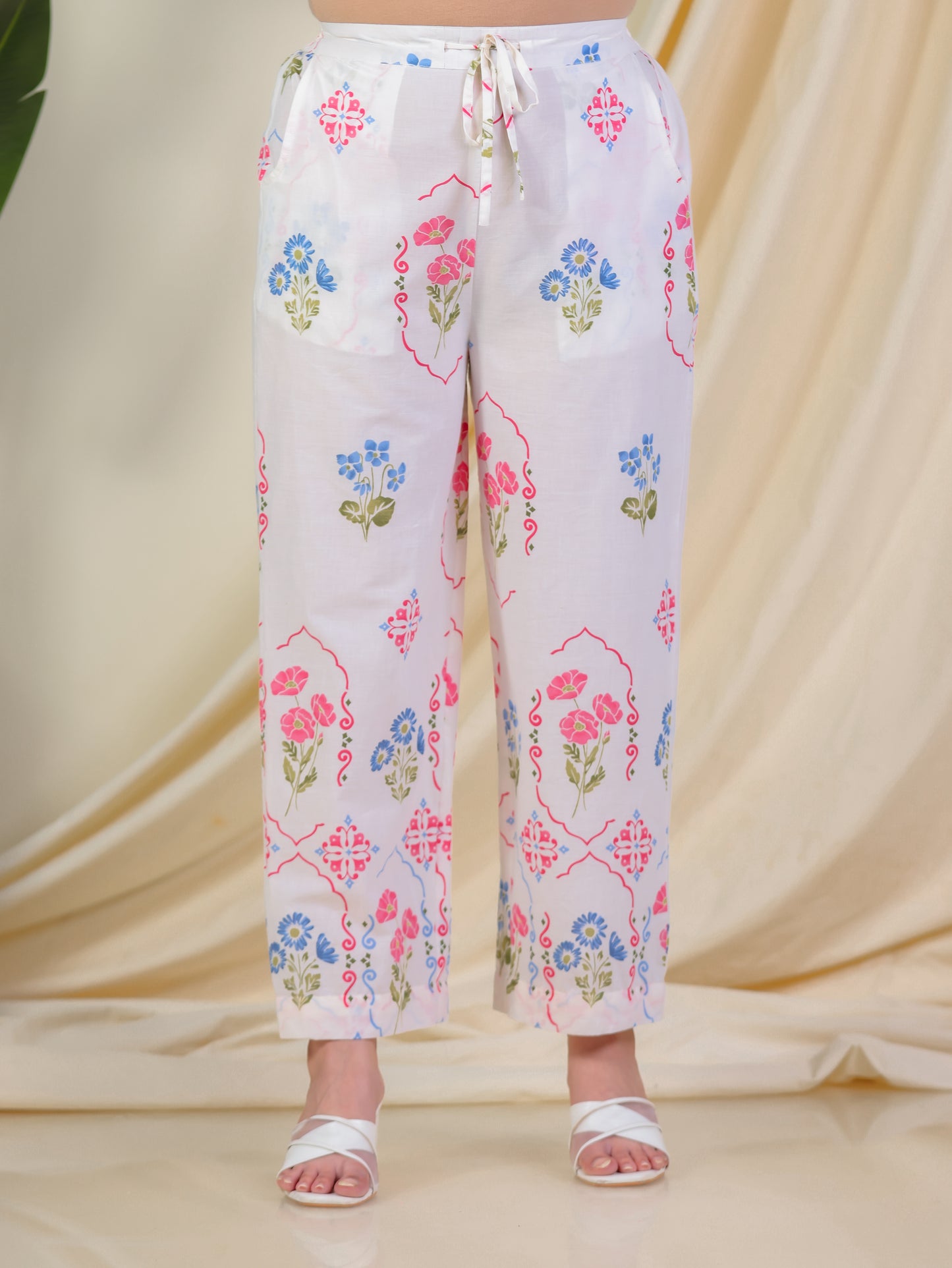 Soft Cotton Geometric Straight Off White Kurta