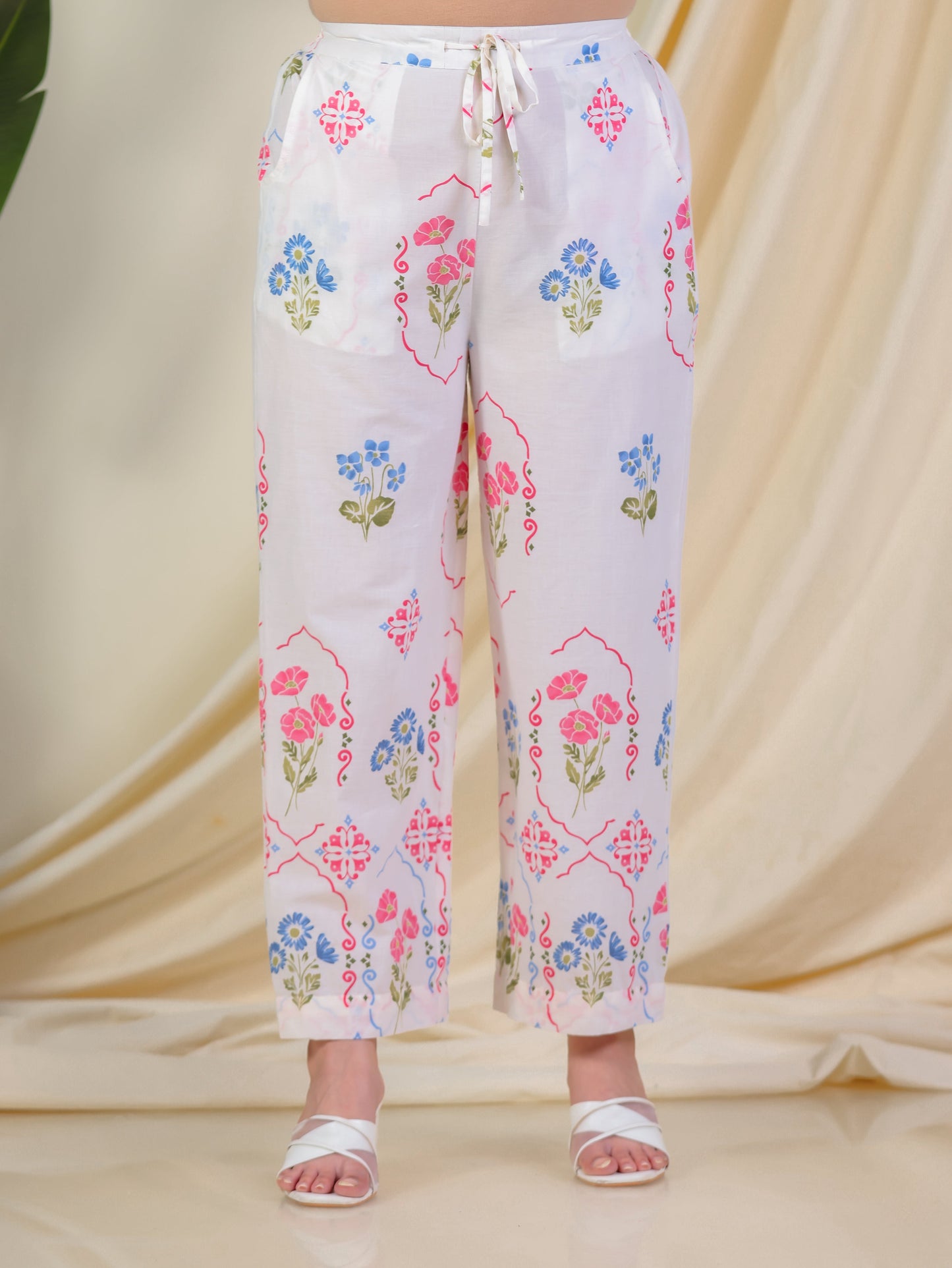 Soft Cotton Geometric Straight Off White Kurta