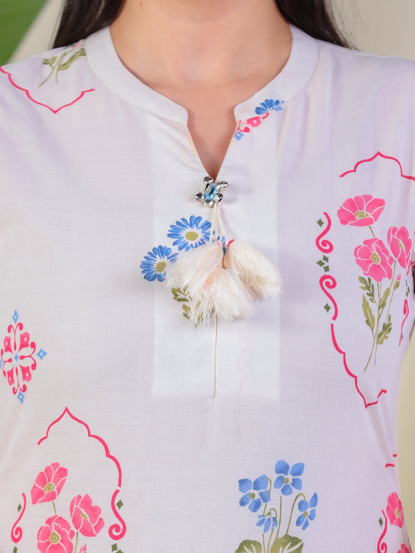 Soft Cotton Geometric Straight Off White Kurta