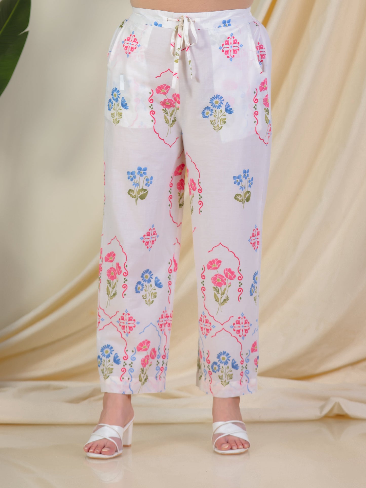 Soft Cotton Geometric Straight Off White Kurta