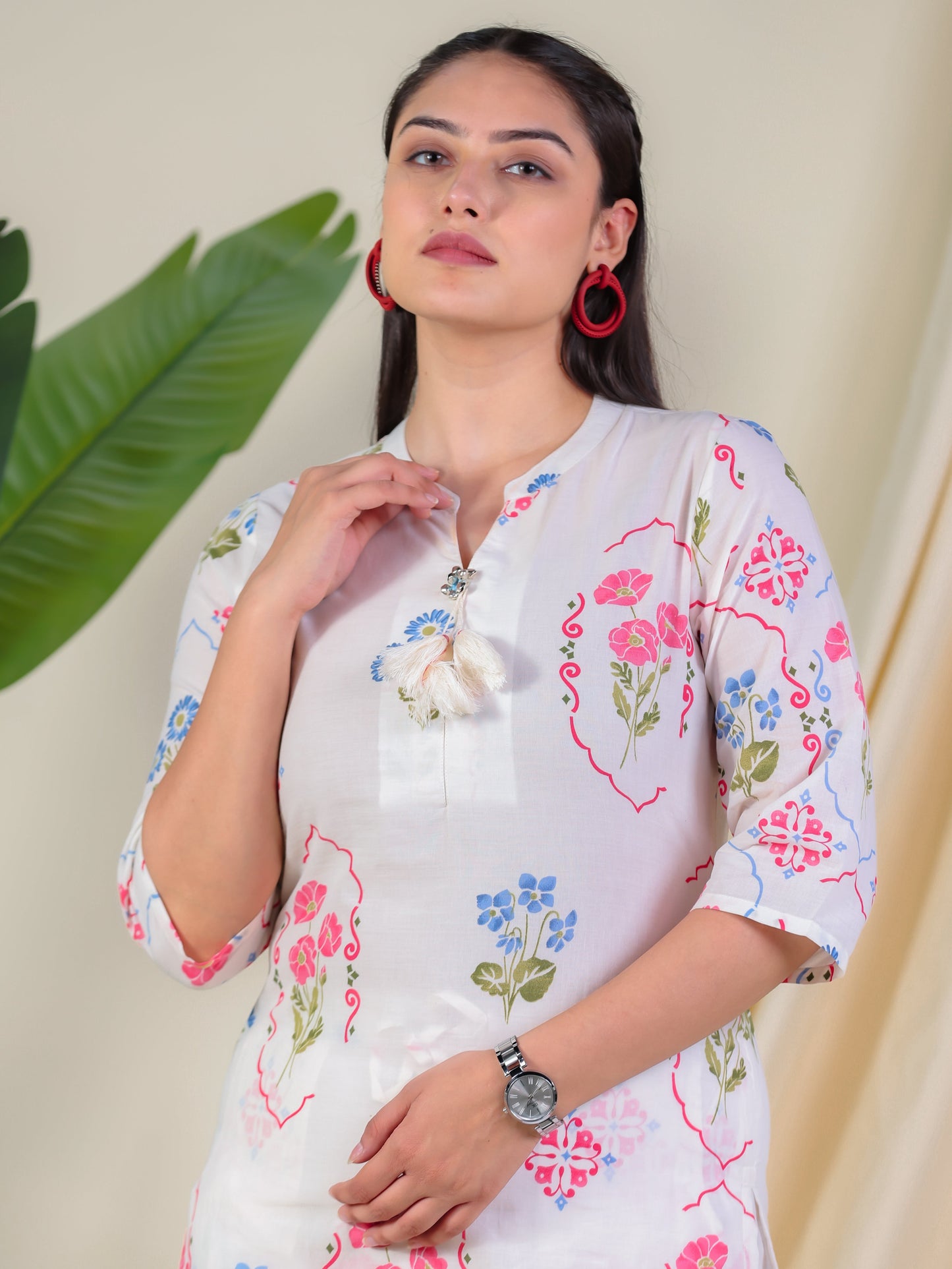 Soft Cotton Geometric Straight Off White Kurta