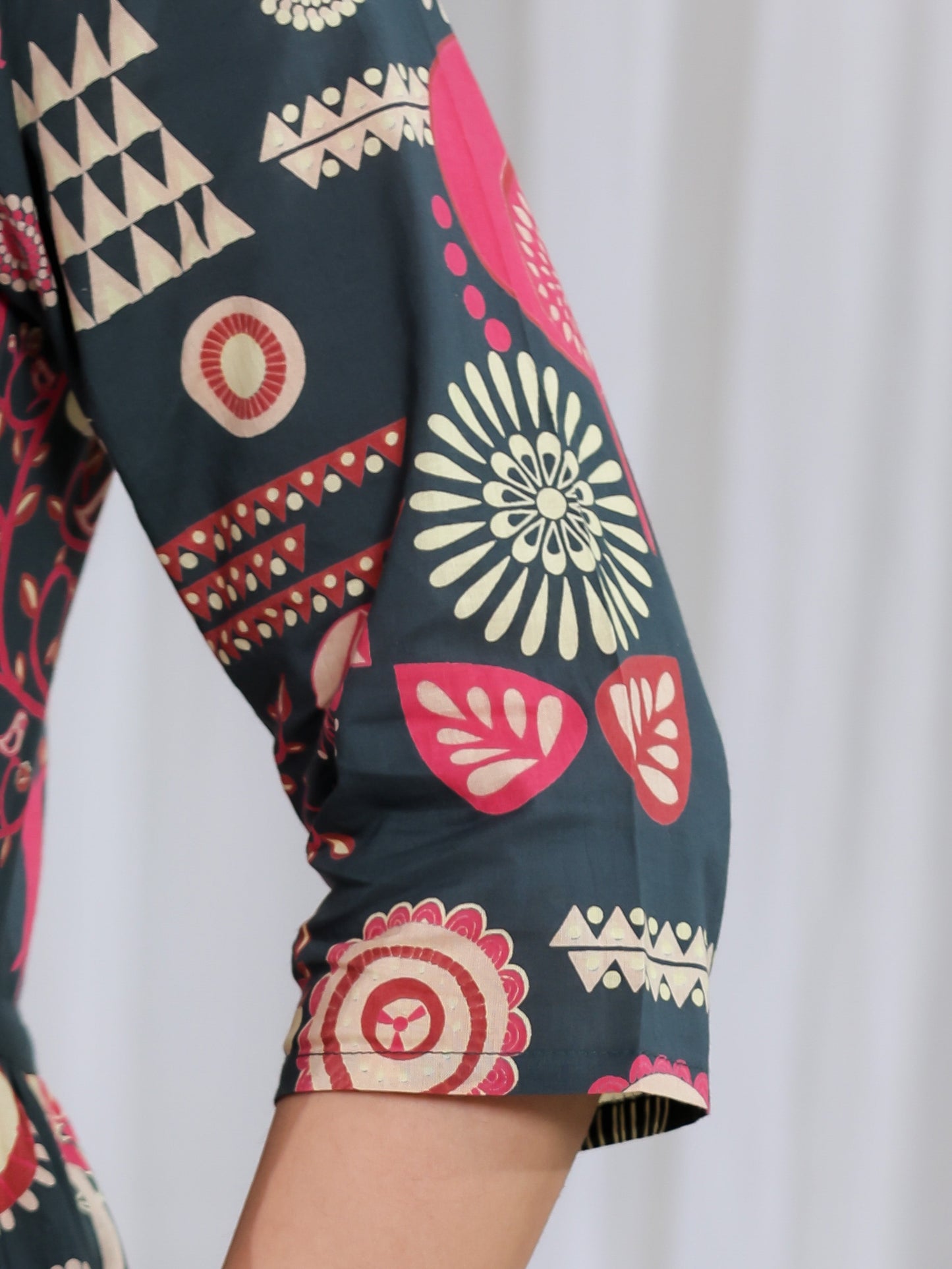 Soft Cotton Geometric Anarkali Multicolor Dress