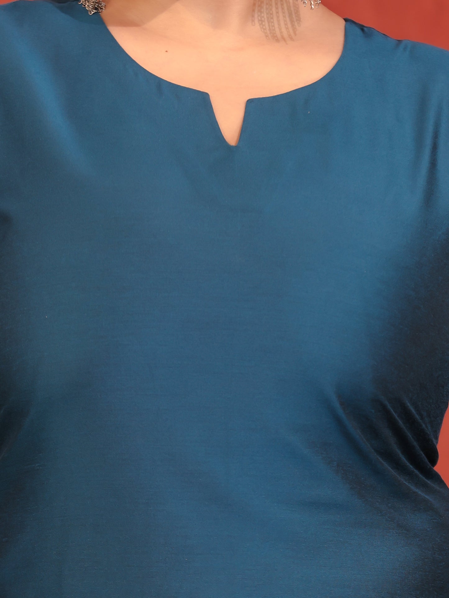 Chanderi Solid Straight Teal Kurta