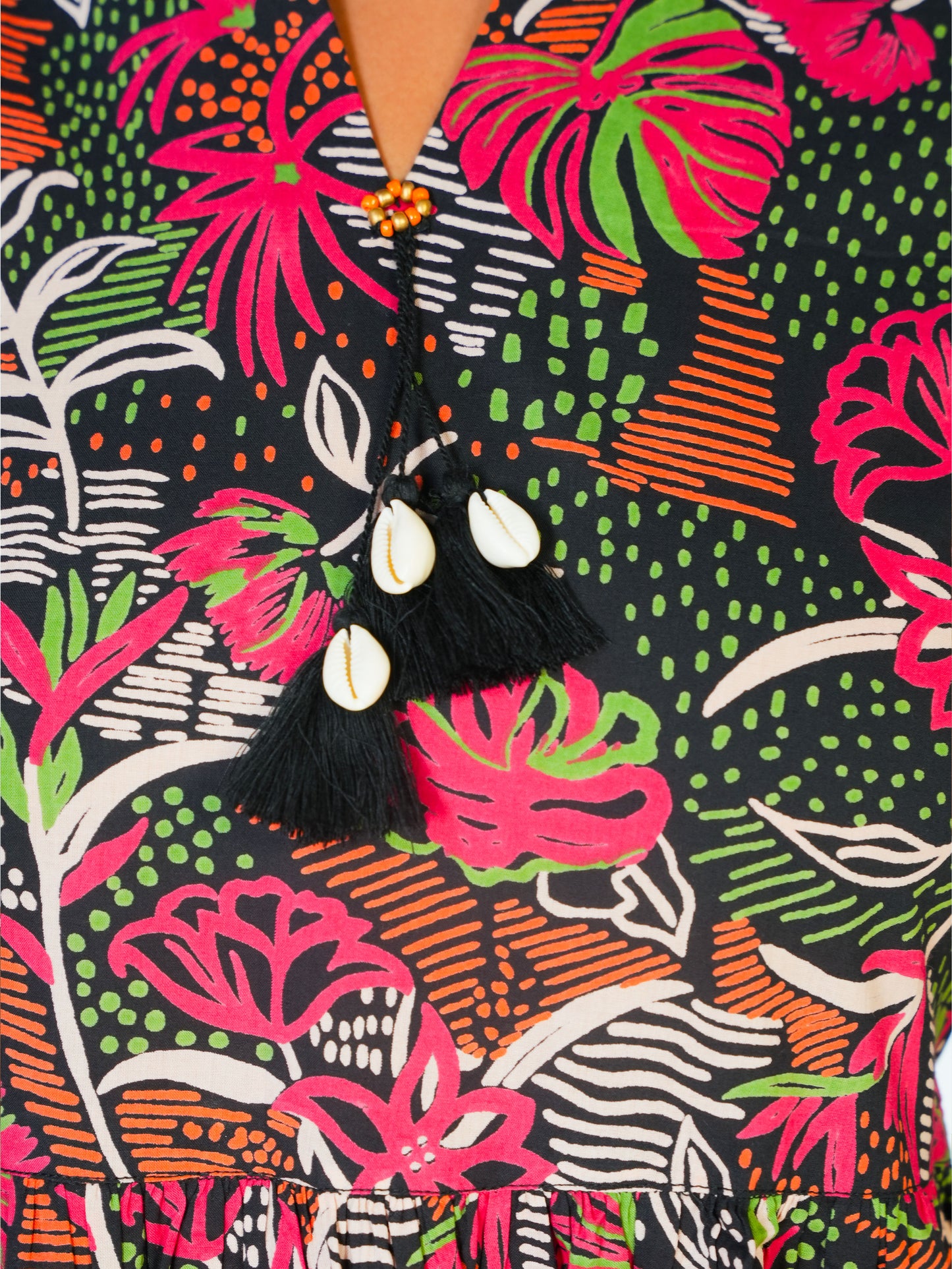 Soft Cotton Foliage Anarkali Black Dress