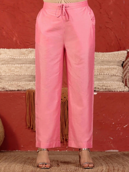 Chanderi Gold foil Peach Straight Trousers