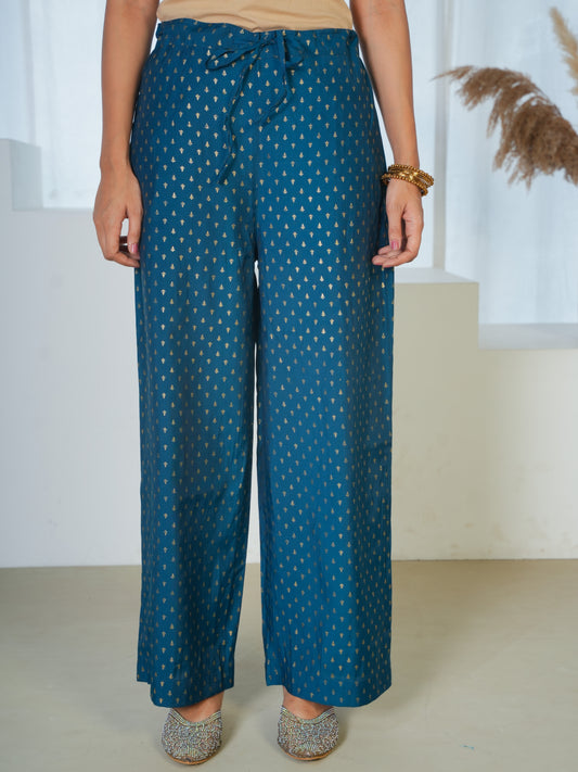 Blended Silk Gold foil Navy Blue Palazzo
