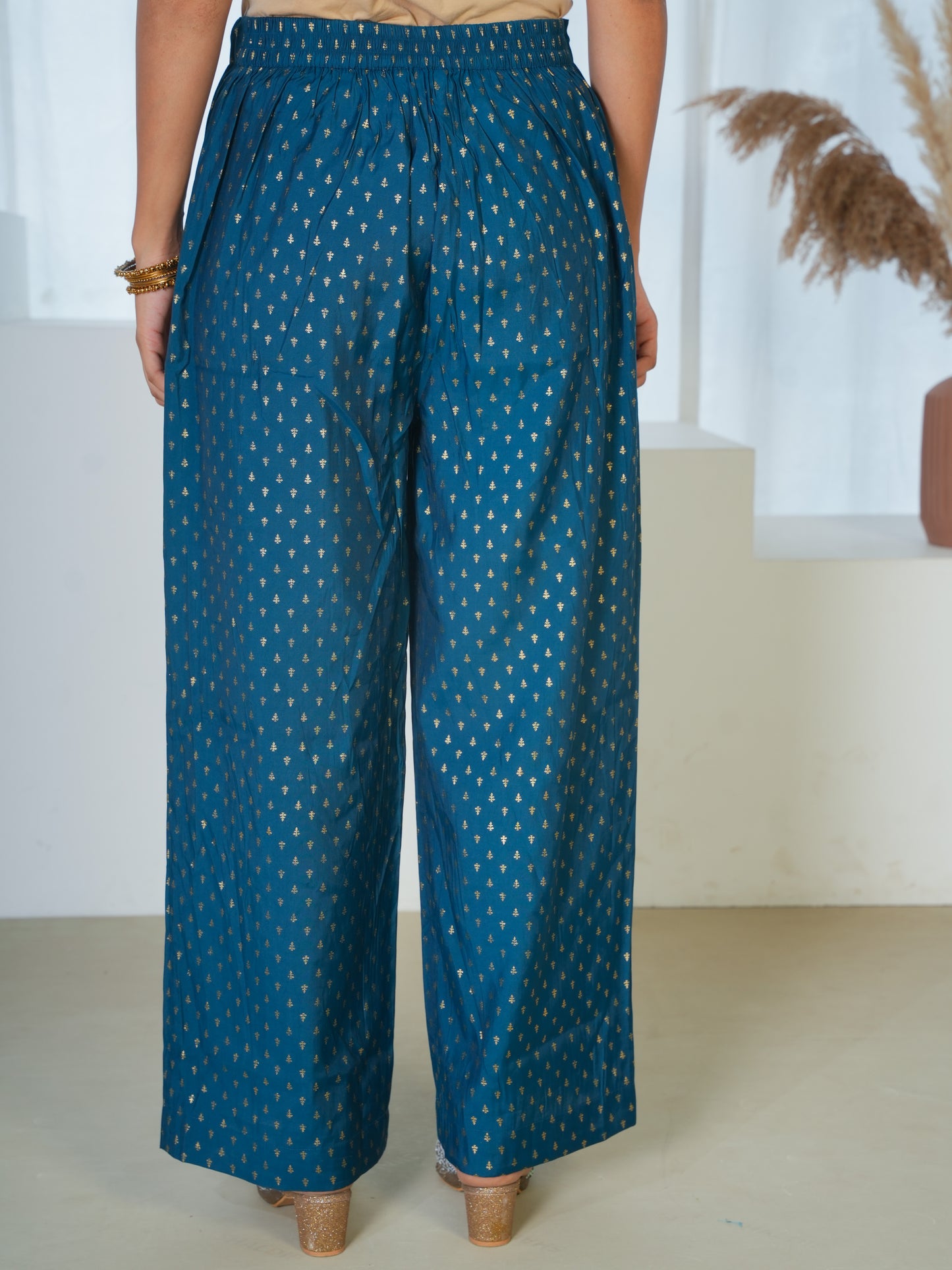 Blended Silk Gold foil Navy Blue Palazzo