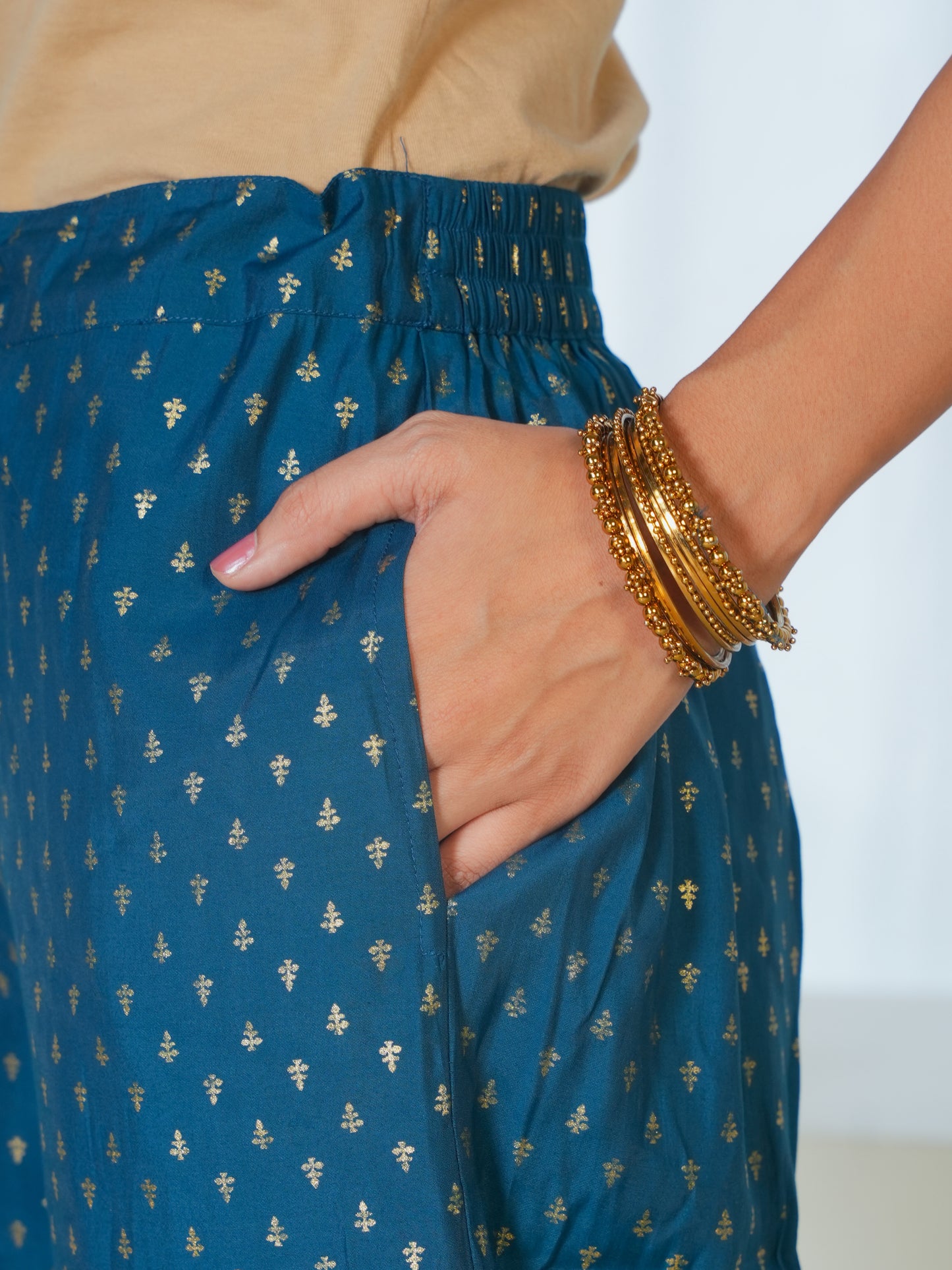 Blended Silk Gold foil Navy Blue Palazzo