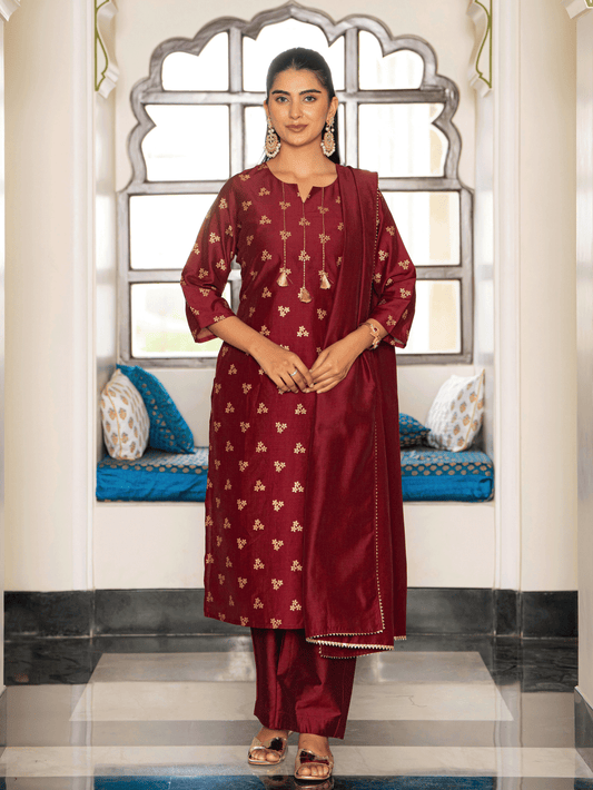 Blended Silk Solid Maroon Dupatta
